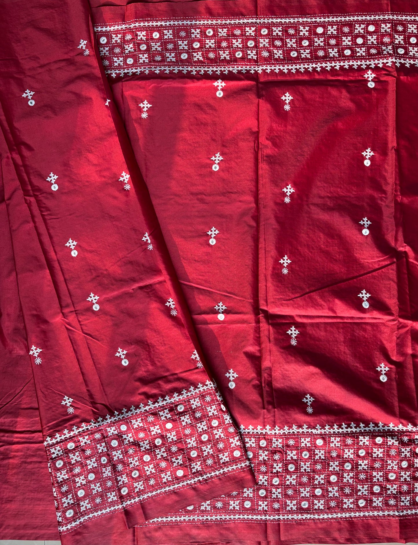 Gujrati Stitch/Kutch Hand Embroidered Art Silk Saree