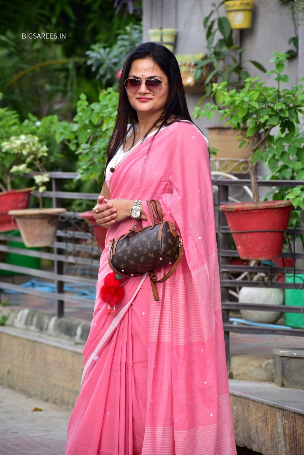 Hand woven Pure Cotton Saree (Handloom Marked) - Pink