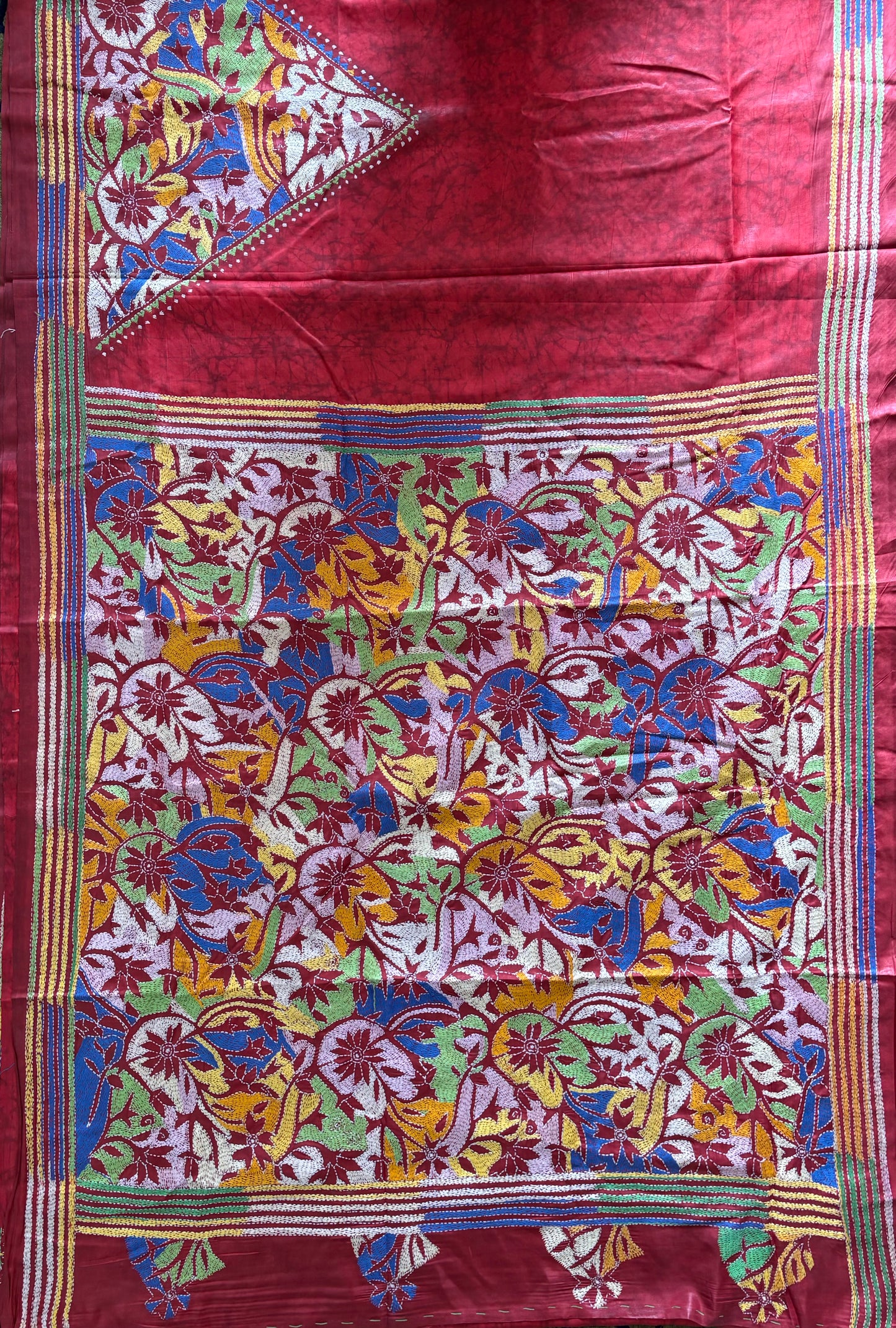 Kantha Stitch Hand Work Art Silk Saree With Blouse