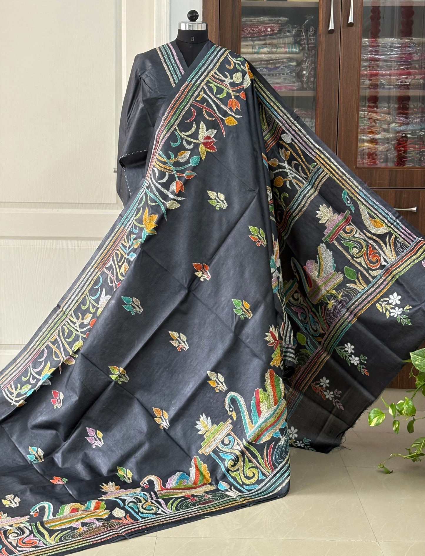 Kantha Hand Embroidered Pure Tussar Silk Saree