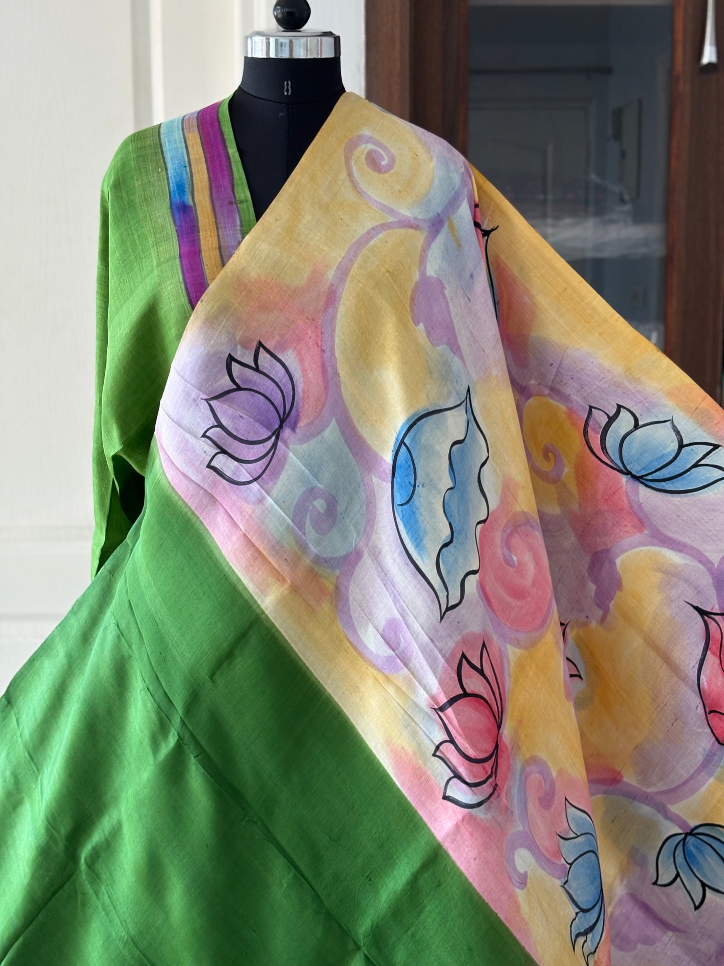 Exclusive Hand painted Pure Bishnupuri Silk Saree (Silk Marked)