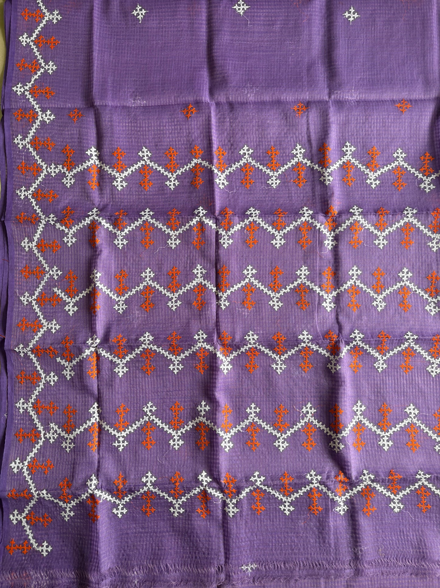 Gujrati Stitch/Kutch Hand Embroidered Kota Cotton Saree