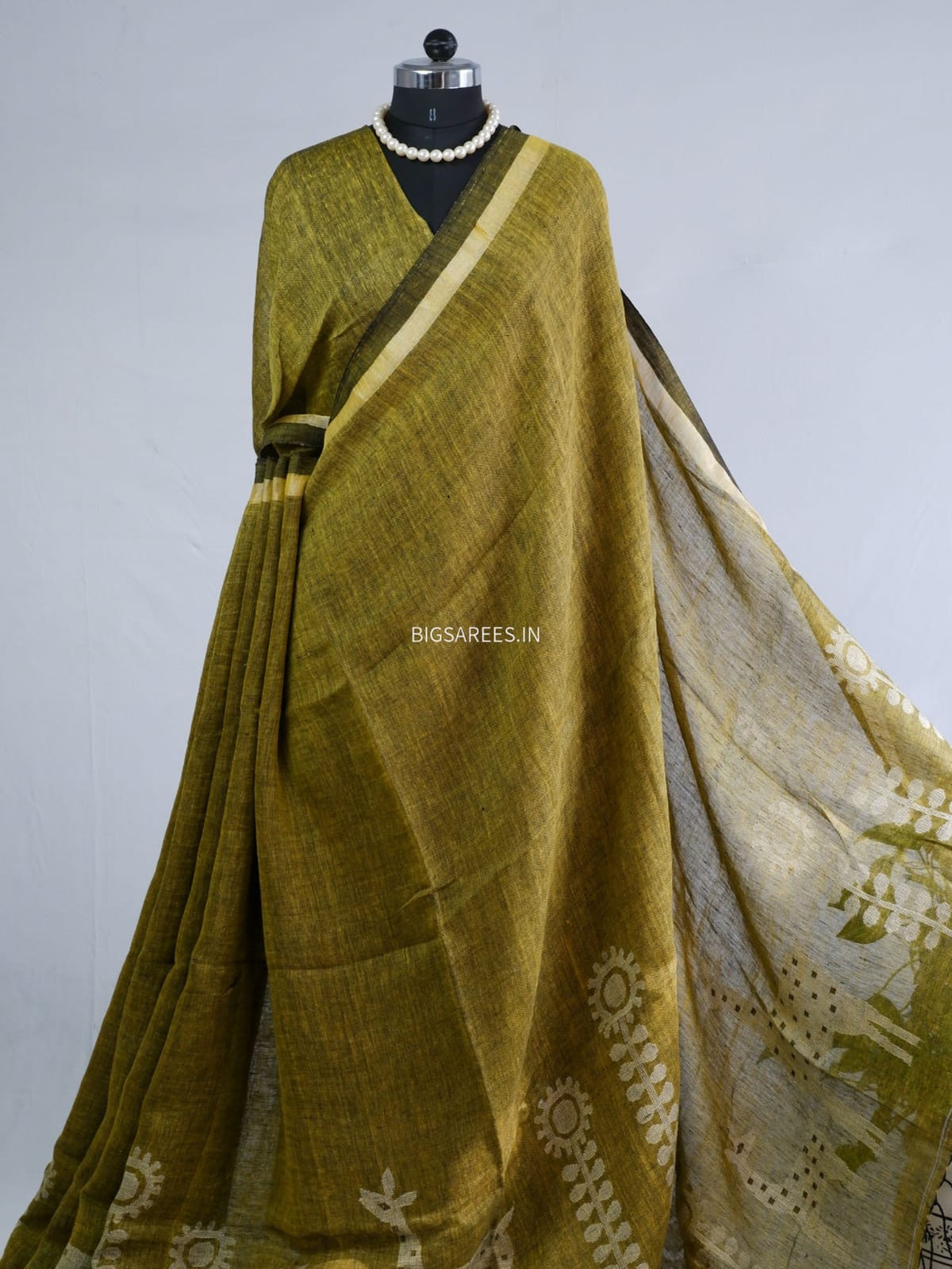 Pure Jayshree Linen Saree | Jamdani pattern | Mehandi Green