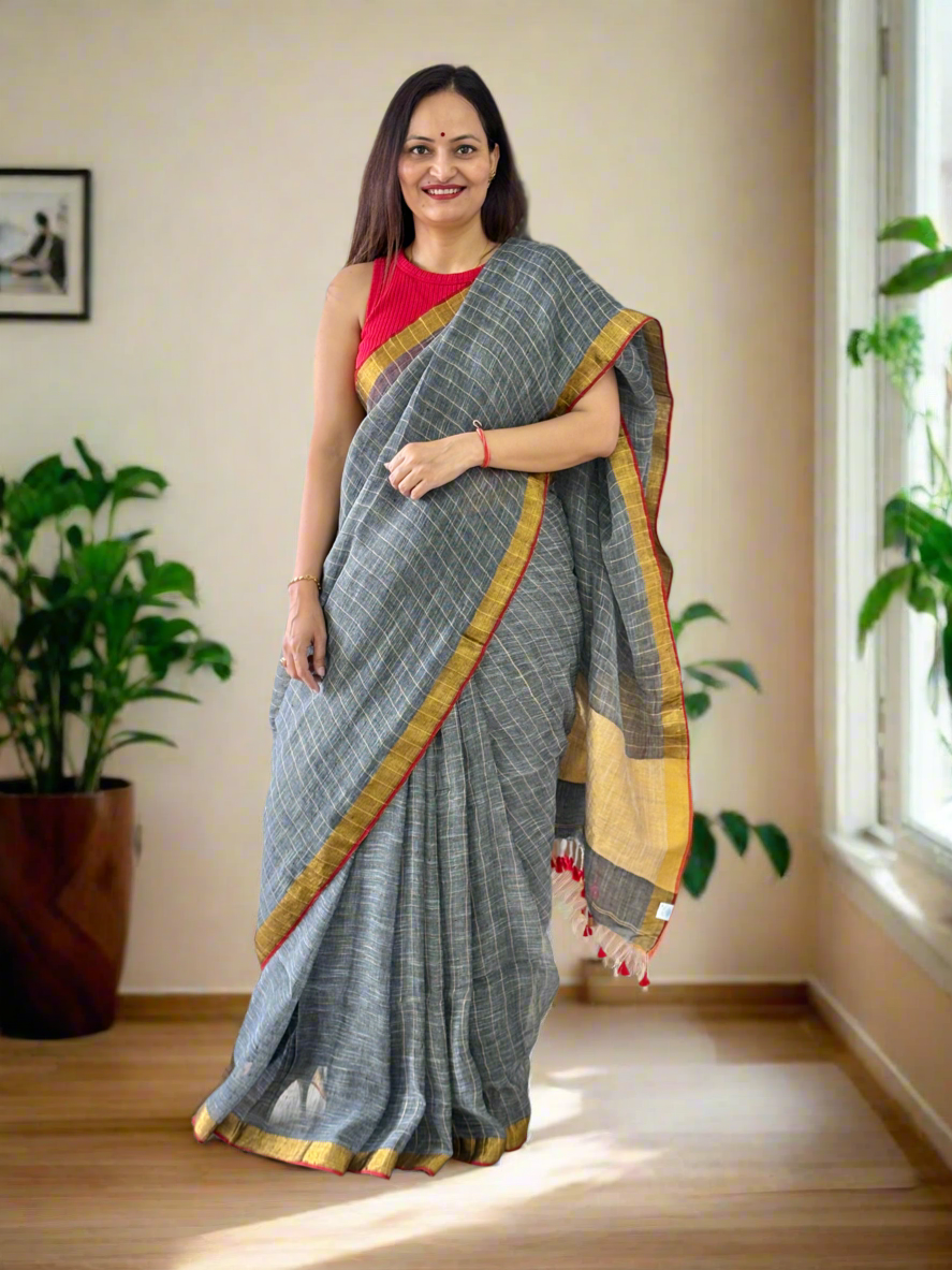 Pure Linen By Linen handloom Saree (handloom marked)
