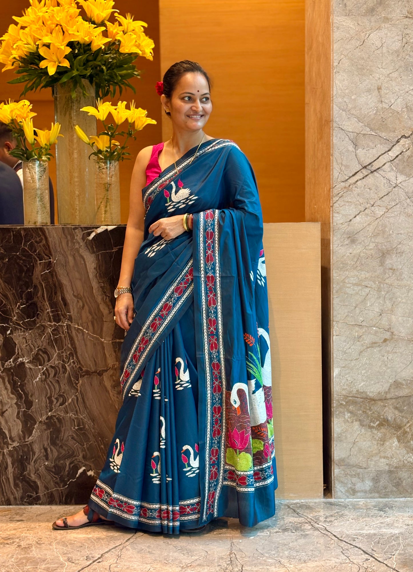 Kantha stitch Hand Work Art Silk Saree With Blouse