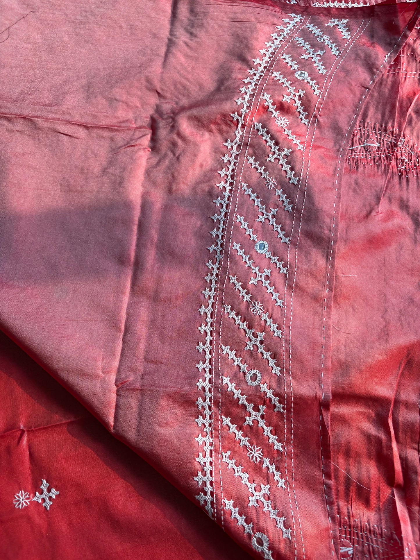 Gujrati Stitch/Kutch Hand Embroidered Art Silk Saree