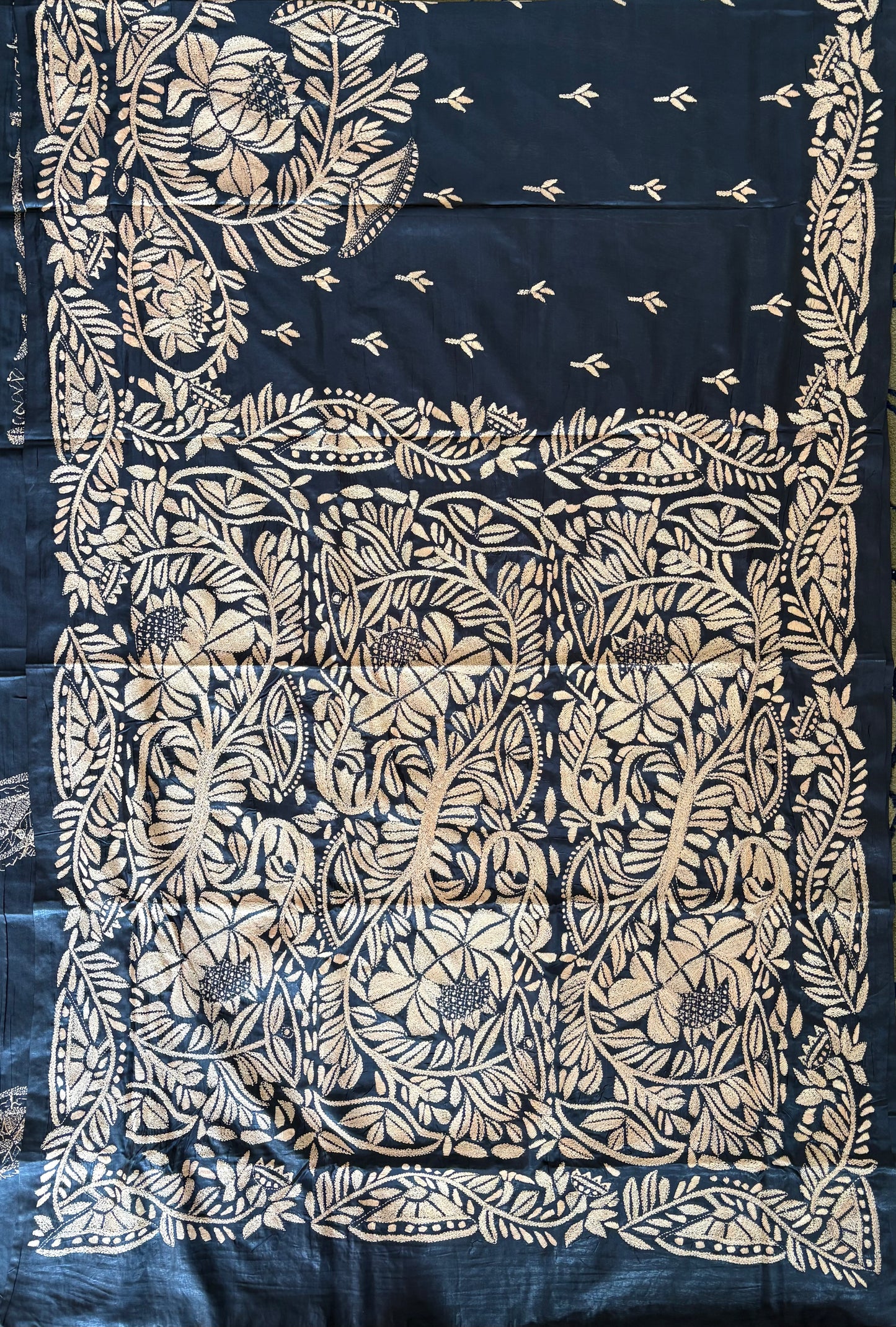 Kantha Hand Embroidered Blended Banglore Silk/Art Silk Saree With Blouse