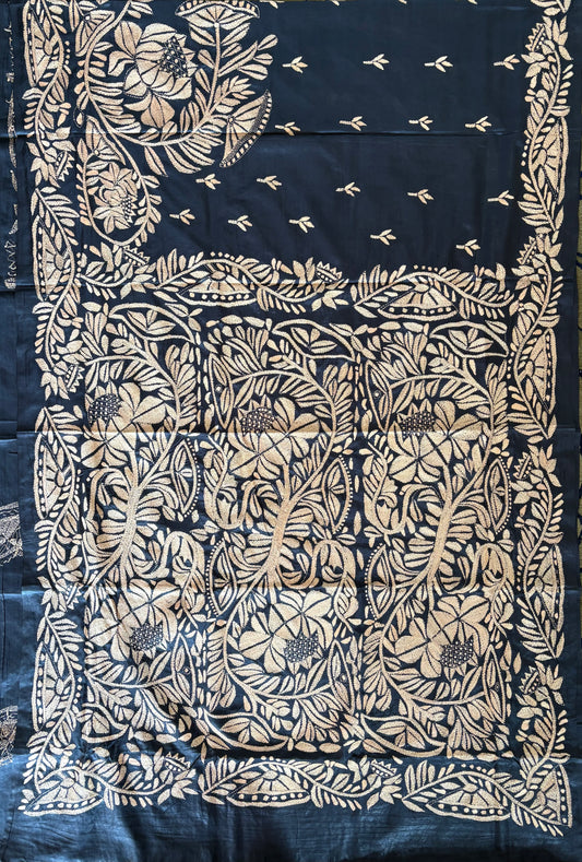 Kantha Hand Embroidered Blended Banglore Silk/Art Silk Saree With Blouse