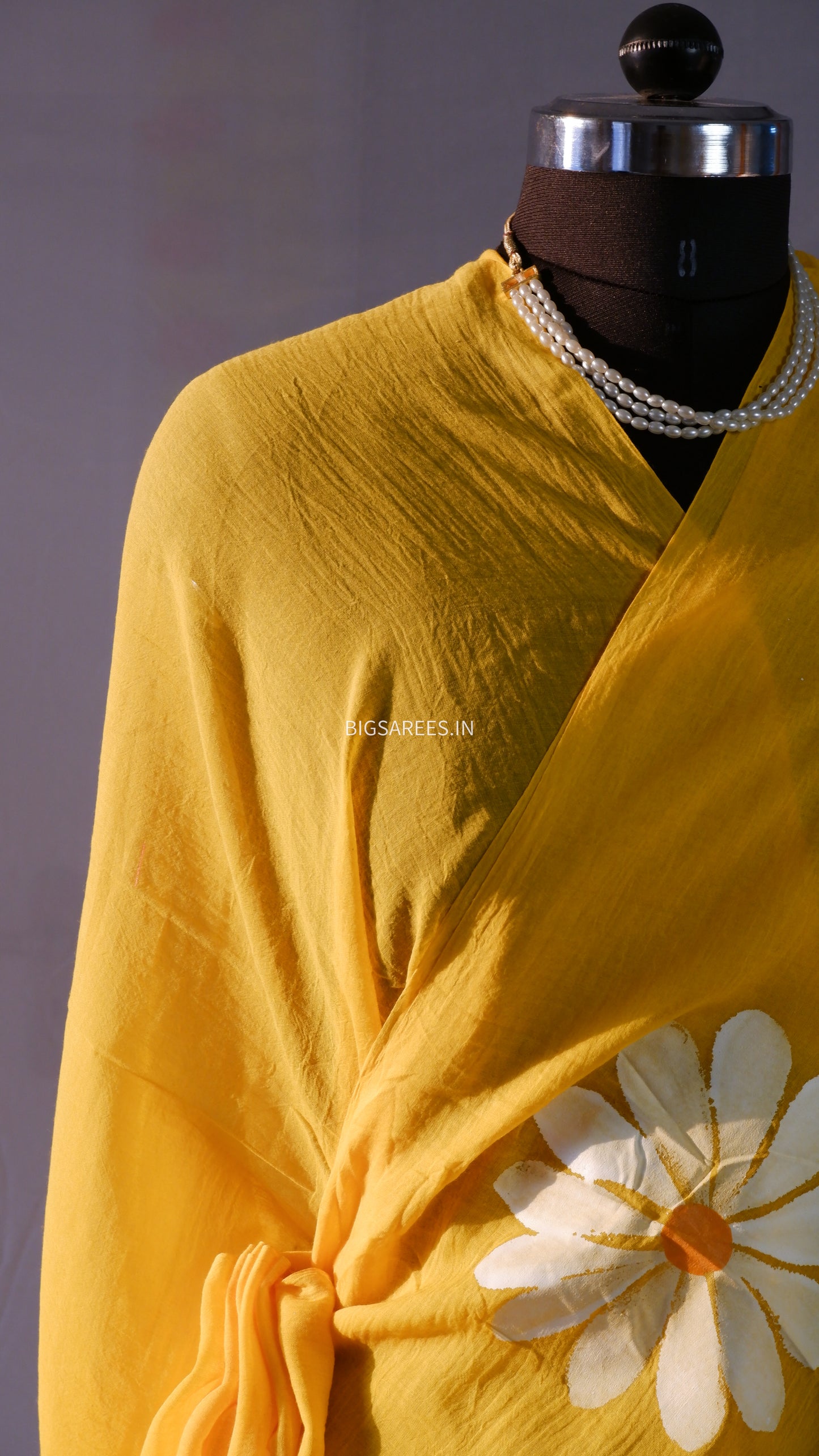 Hand Painted Mul Cotton Saree with Blouse | Yellow