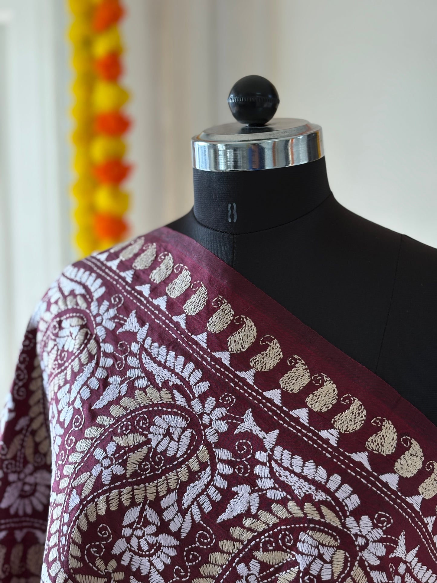 Kantha Hand Embroidary Full Work Pure Banglore Silk Dupatta. (With Silk Mark)