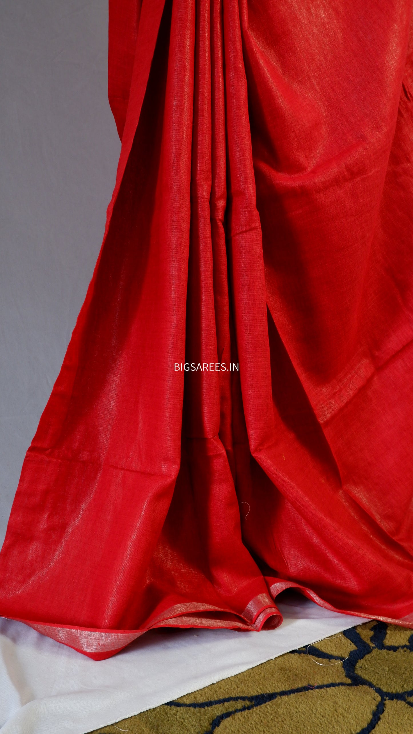 Pure Linen Saree With running Blouse - Dark Red