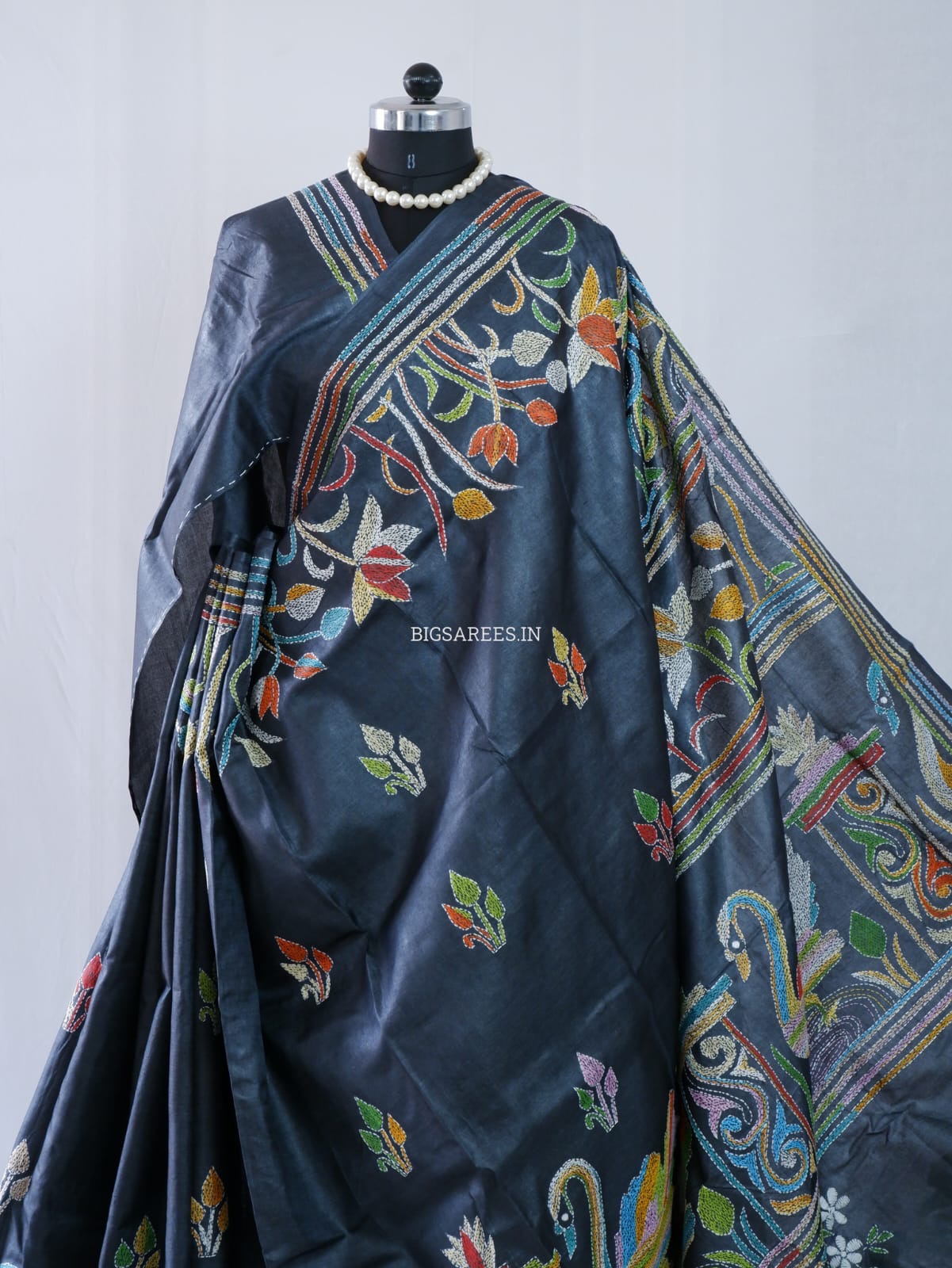 Kantha Hand Embroidered Pure Tussar Silk Saree