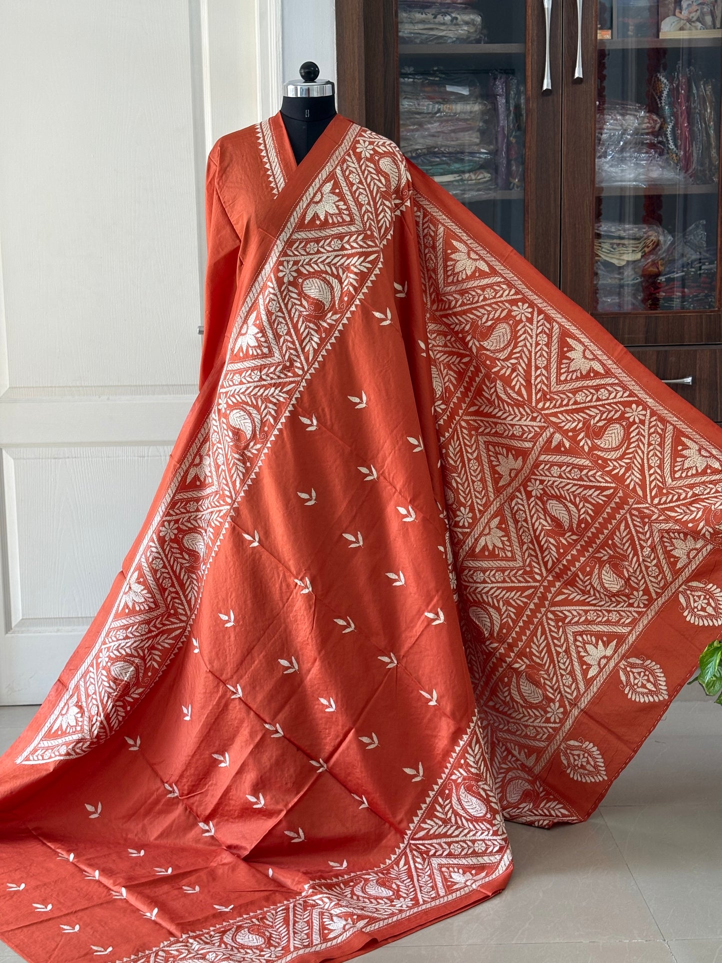 Kantha Hand Embroidered Pure Banglore Silk Saree (Silk Marked)