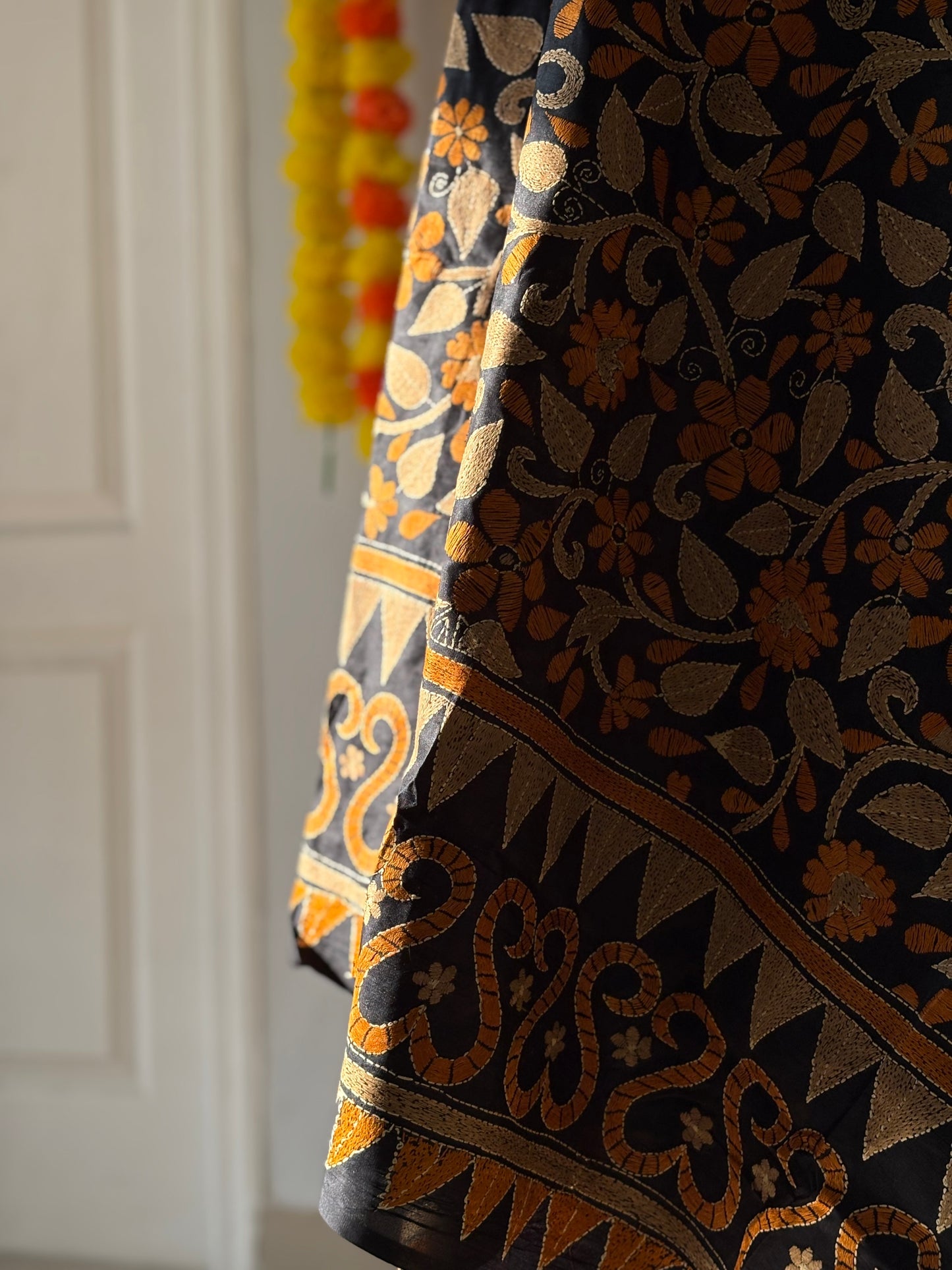 Kantha Hand Embroidary Full Work Pure Banglore Silk Dupatta. (With Silk Mark)