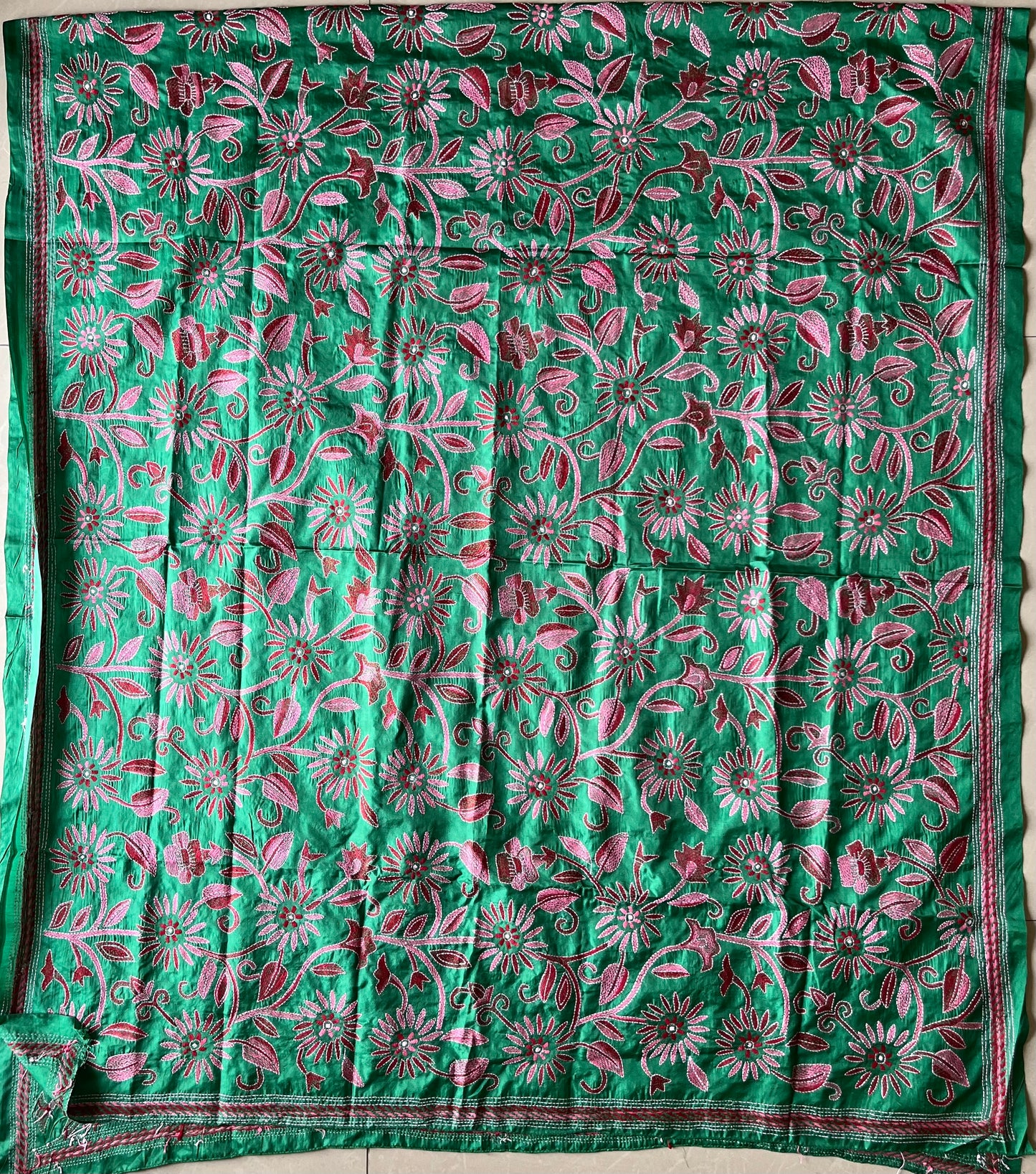 Kantha Stitch Hand Embroidary Full Work Blended Banglore Silk Dupatta 44″