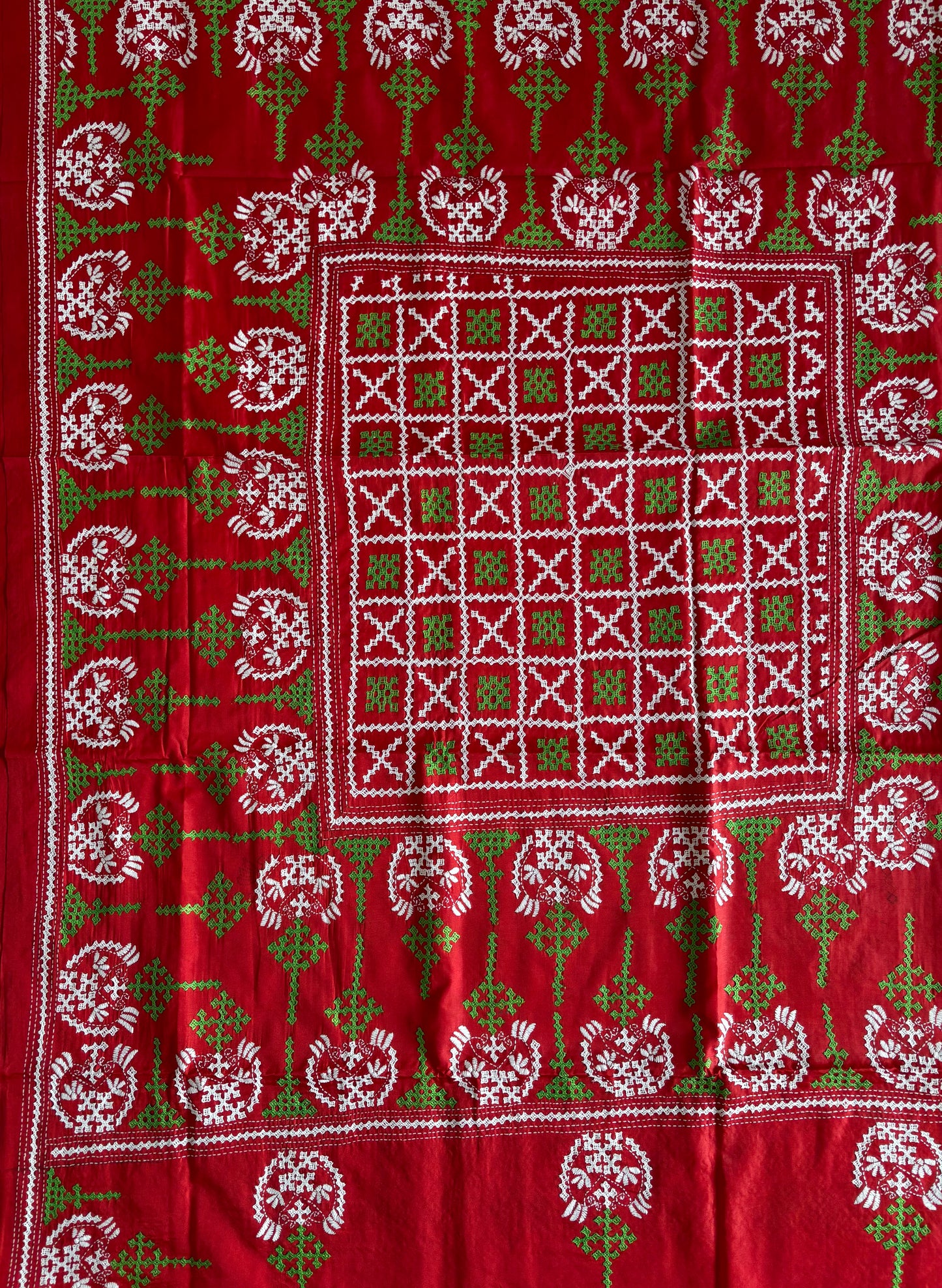 Gujrati Stitch/Kutch Hand Embroidered Art Silk Saree