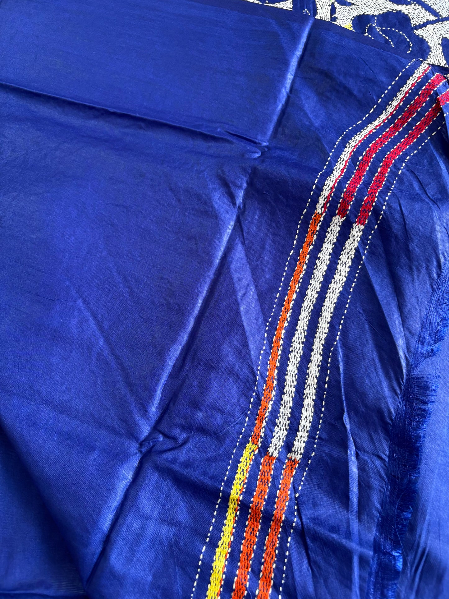 Kantha Hand Embroidered Blended Banglore Silk/Art Silk Saree With Blouse