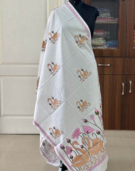 Kantha Hand Embroidary Full Work Pure Cotton Dupatta- “36”