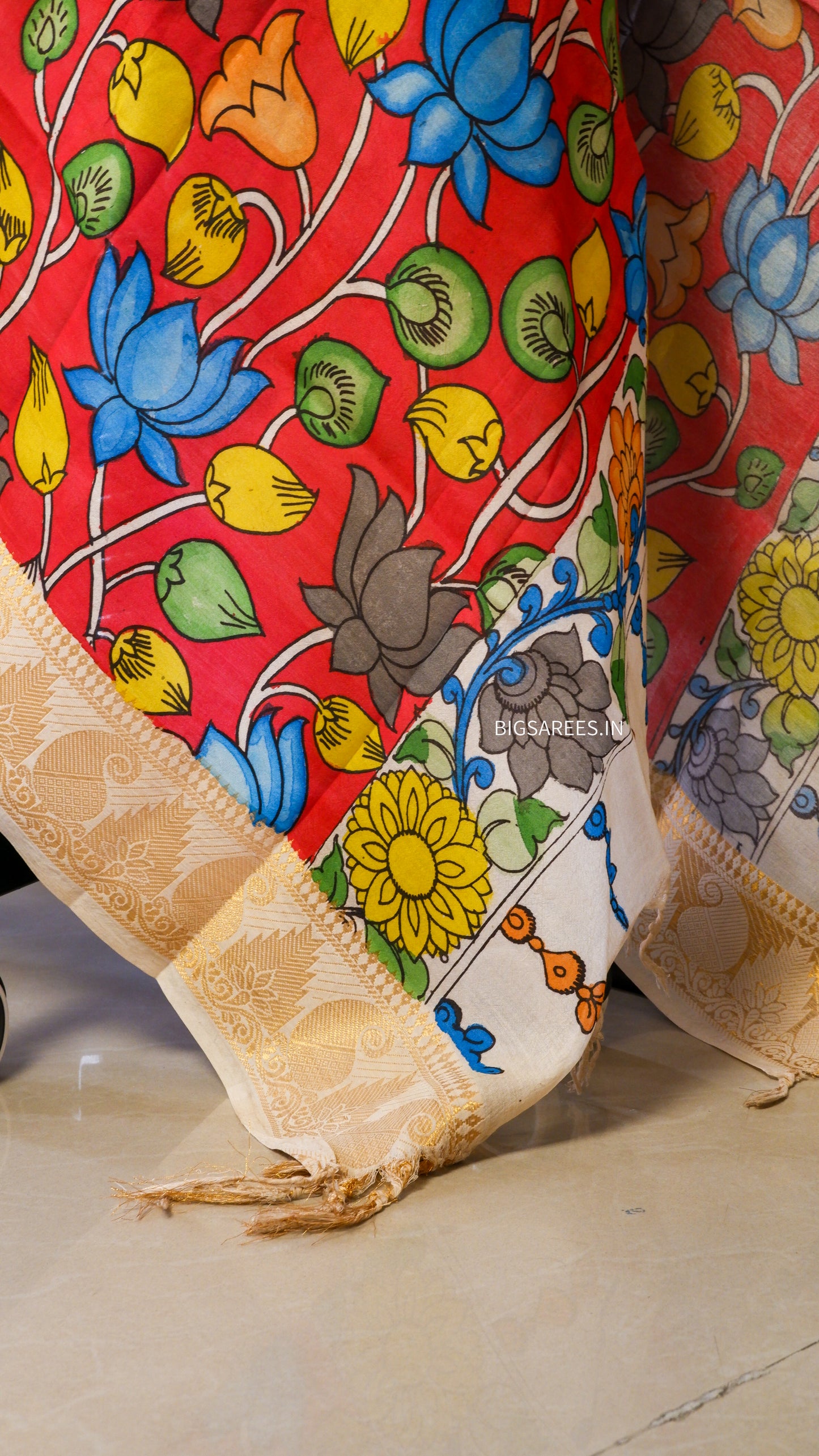 Pen Kalamkari hand painted Banglore Silk Dupatta