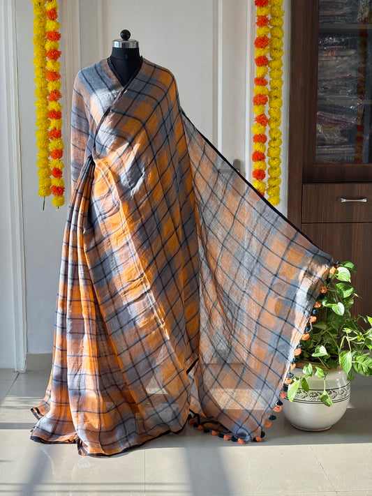 Premium quality Pure Maheshwari Linen By Linen Saree