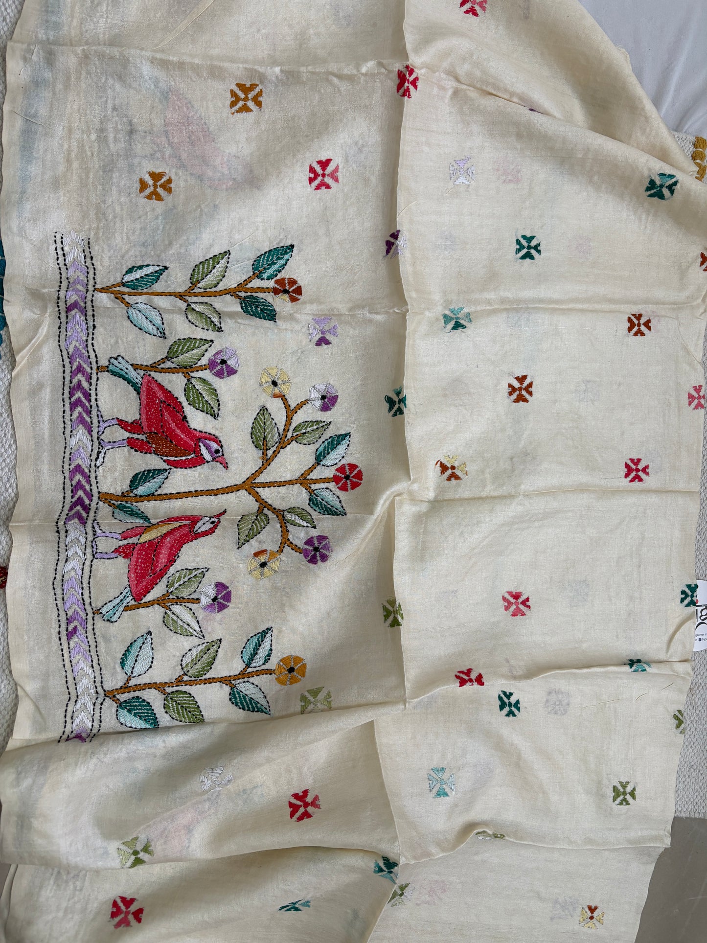 Kantha Stitch Semi Tassar Silk Blouse Piece