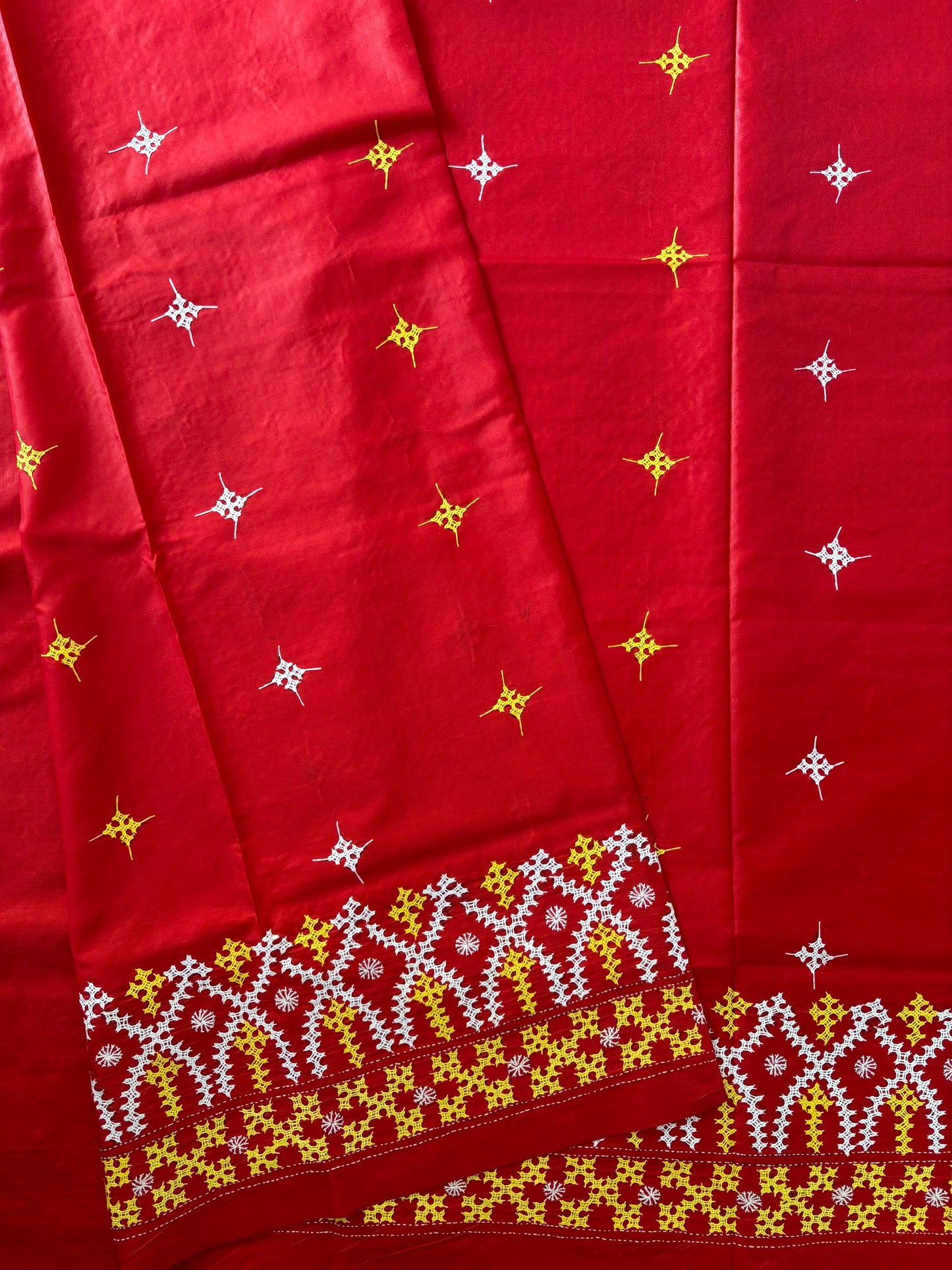 Gujrati Stitch/Kutch Hand Embroidered Art Silk Saree
