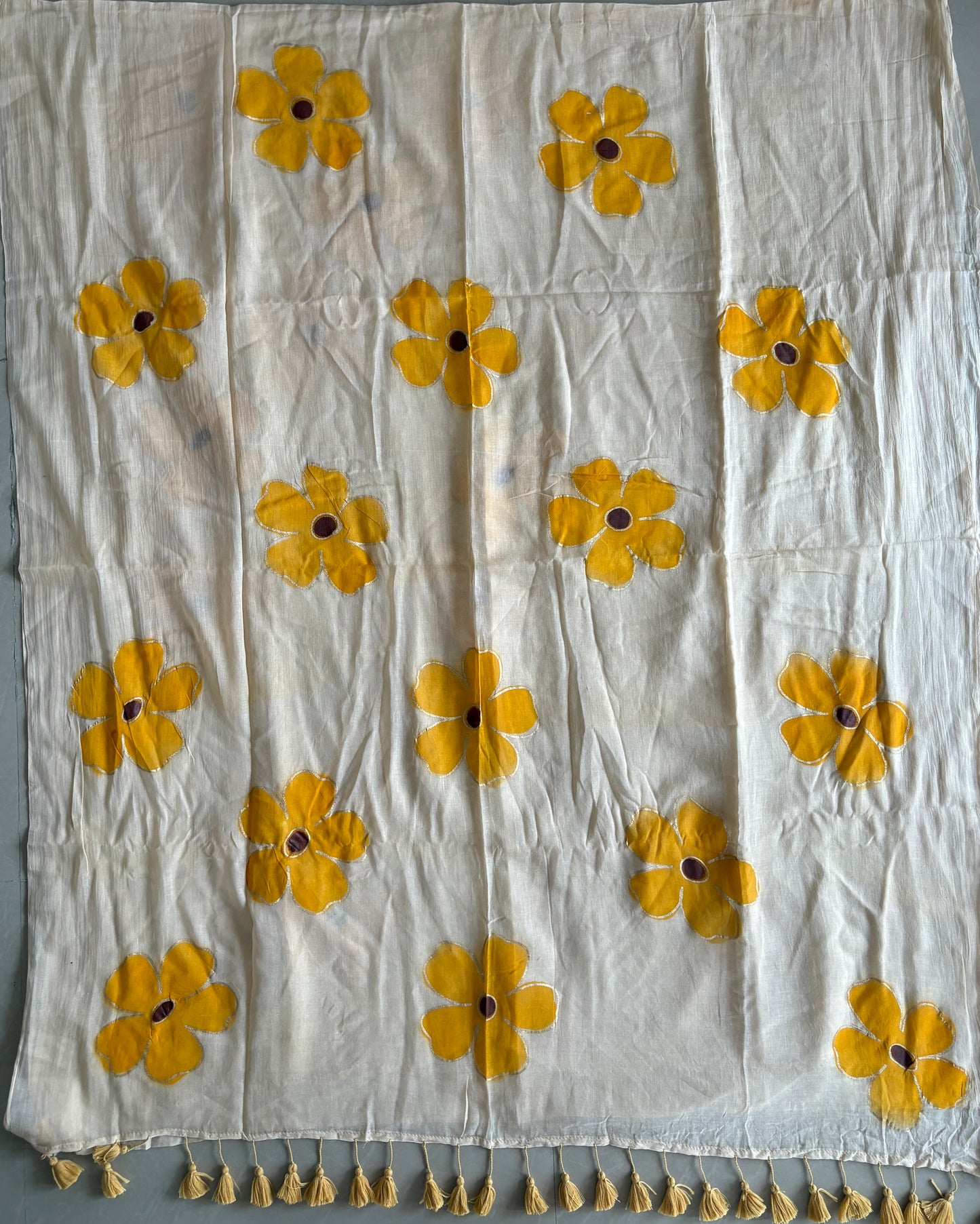 Hand Painted Mul Cotton Saree - Badami