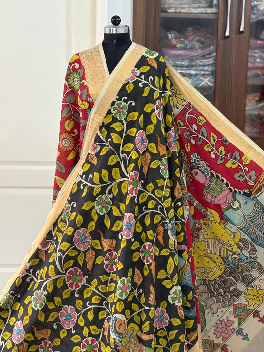 Pen Kalamkari hand painted pure cotton Saree with blouse