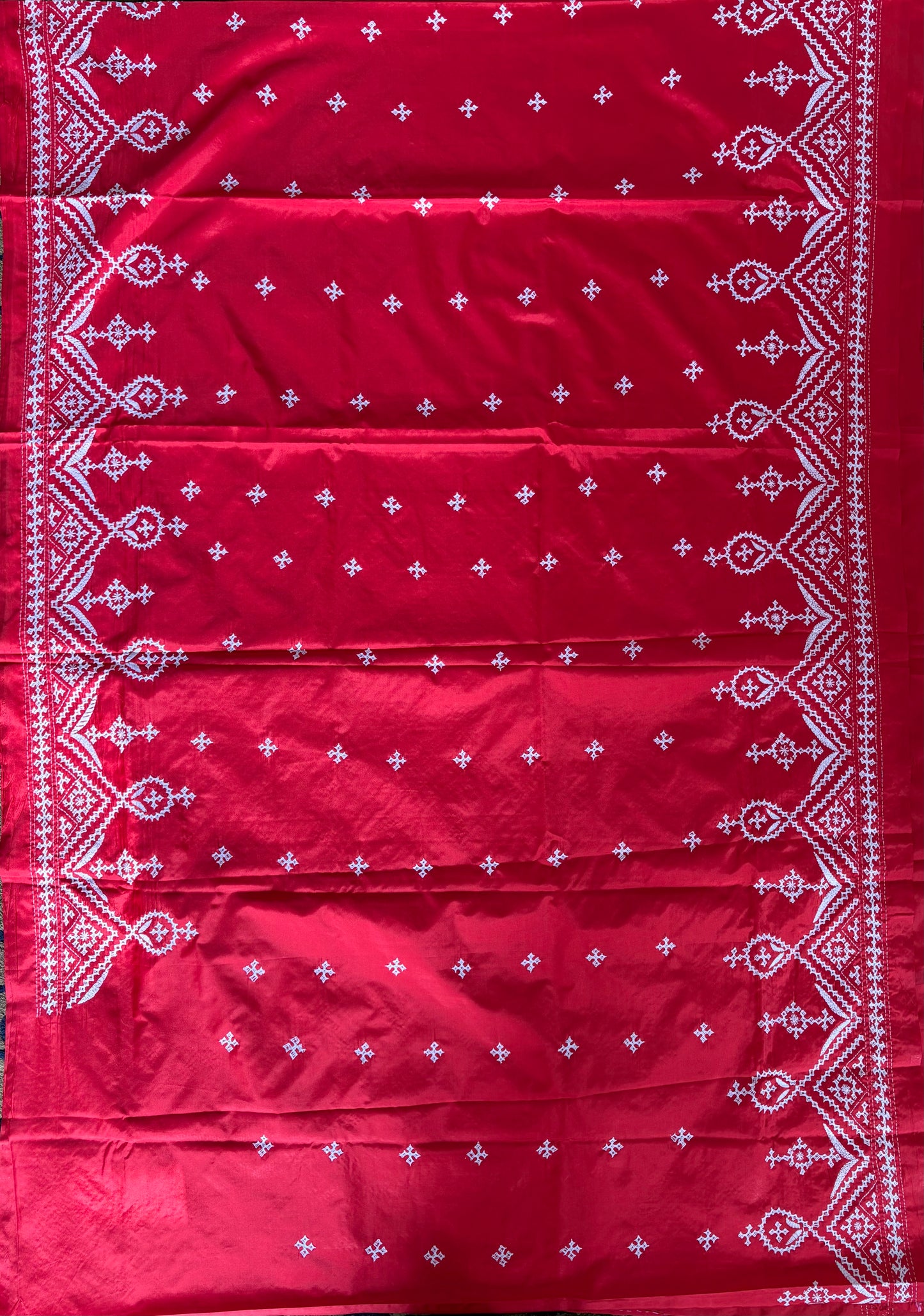 Gujrati Stitch/Kutch Hand Embroidered Art Silk Saree