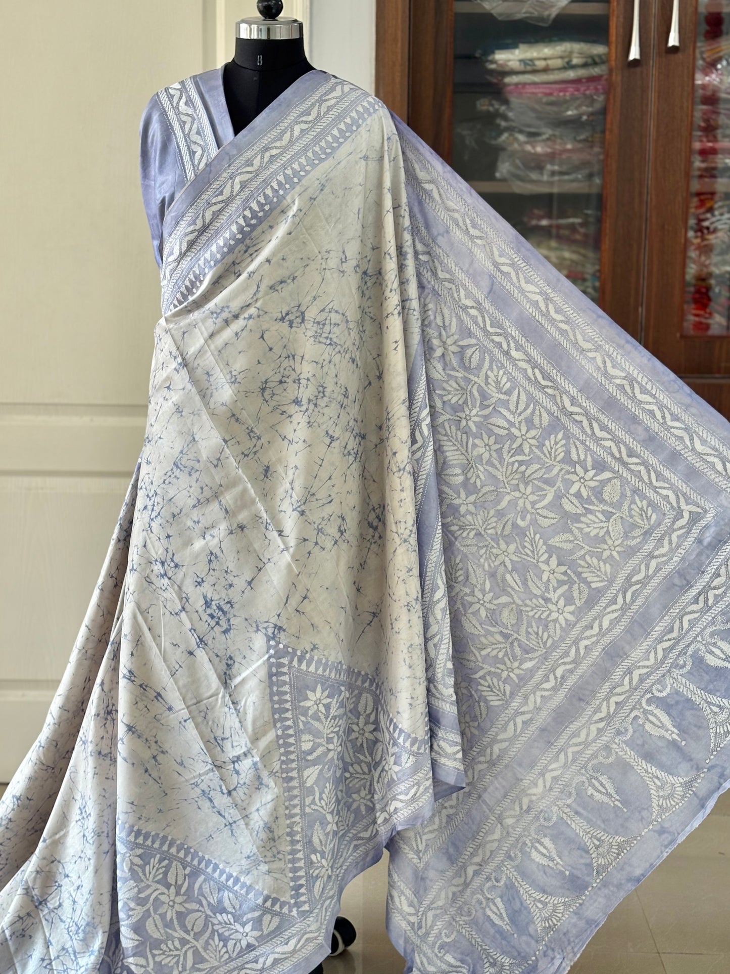 Kantha Stitch Hand Work Embroidered Art Silk Saree With Blouse