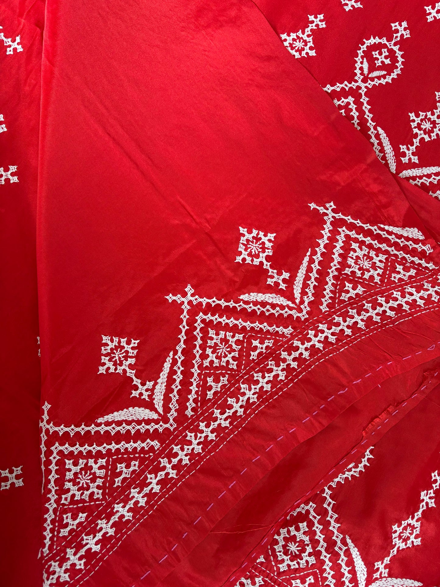 Gujrati Stitch/Kutch Hand Embroidered Art Silk Saree