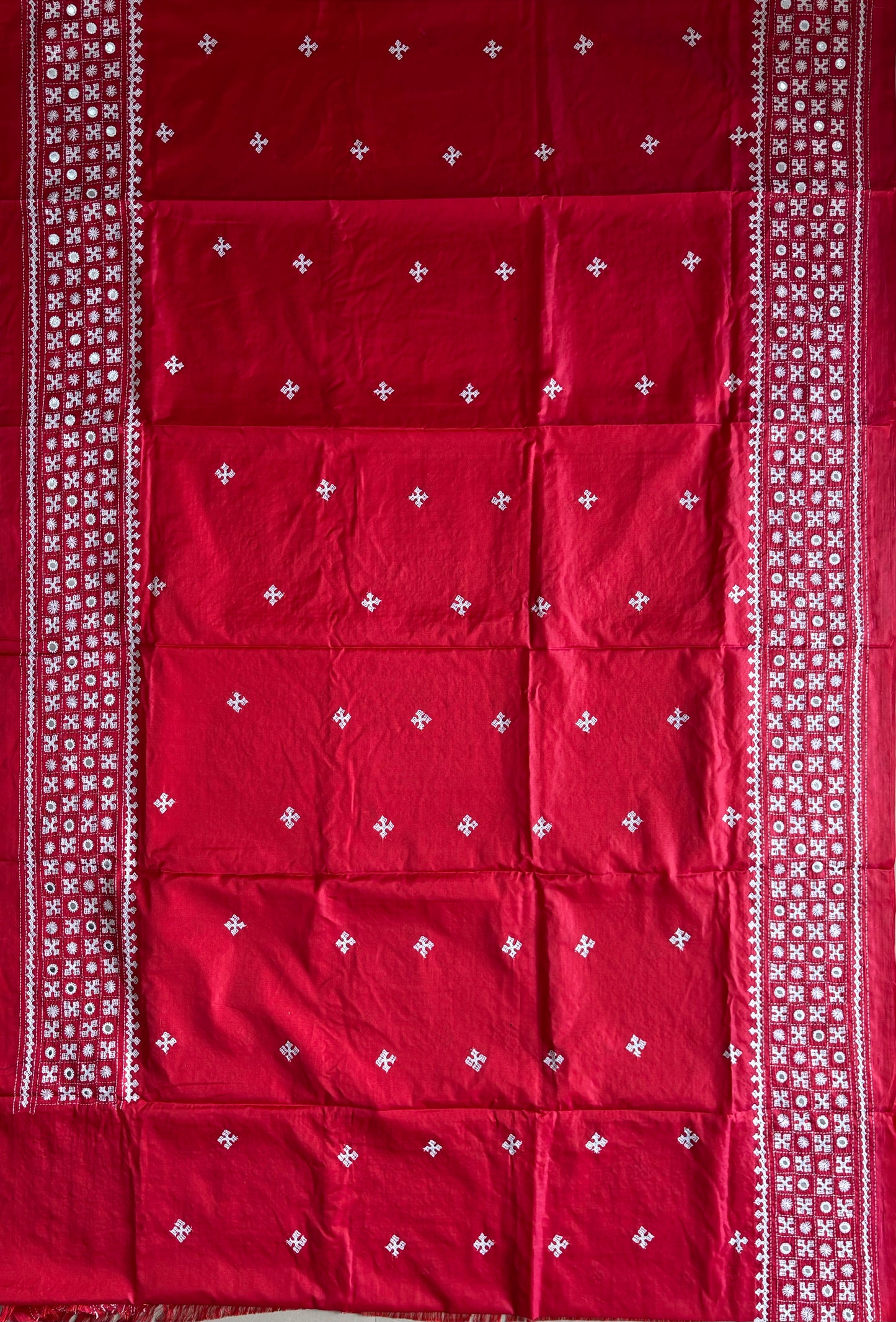 Gujrati Stitch/Kutch Hand Embroidered Art Silk Saree