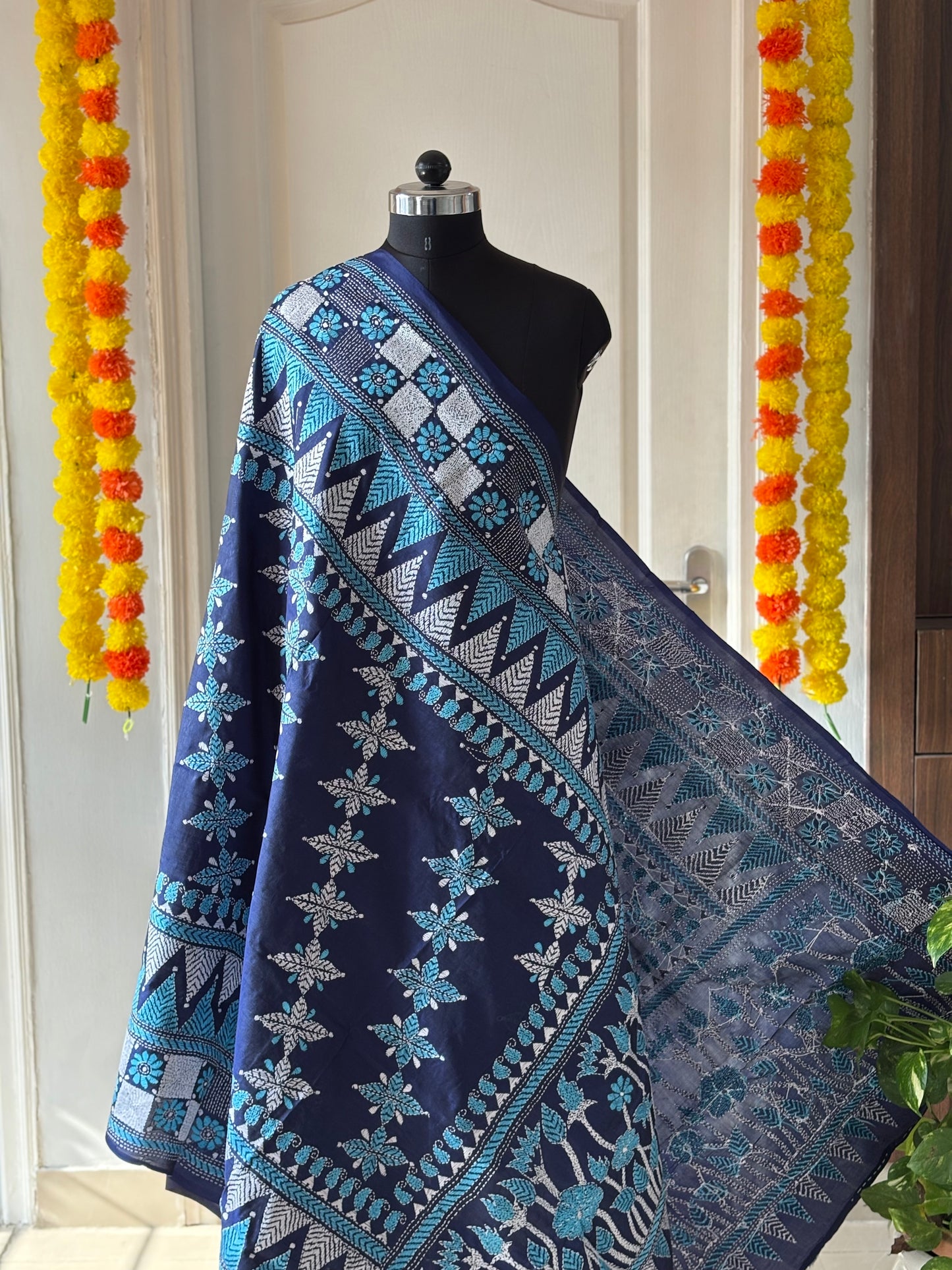Kantha Hand Embroidary Full Work Pure Banglore Silk Dupatta. (With Silk Mark)