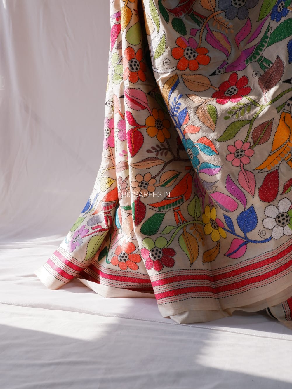 Kantha - Stitch Hand Embroidered Saree | Pure Gachi by Gachi Tussar Silk | Silk Mark Certified