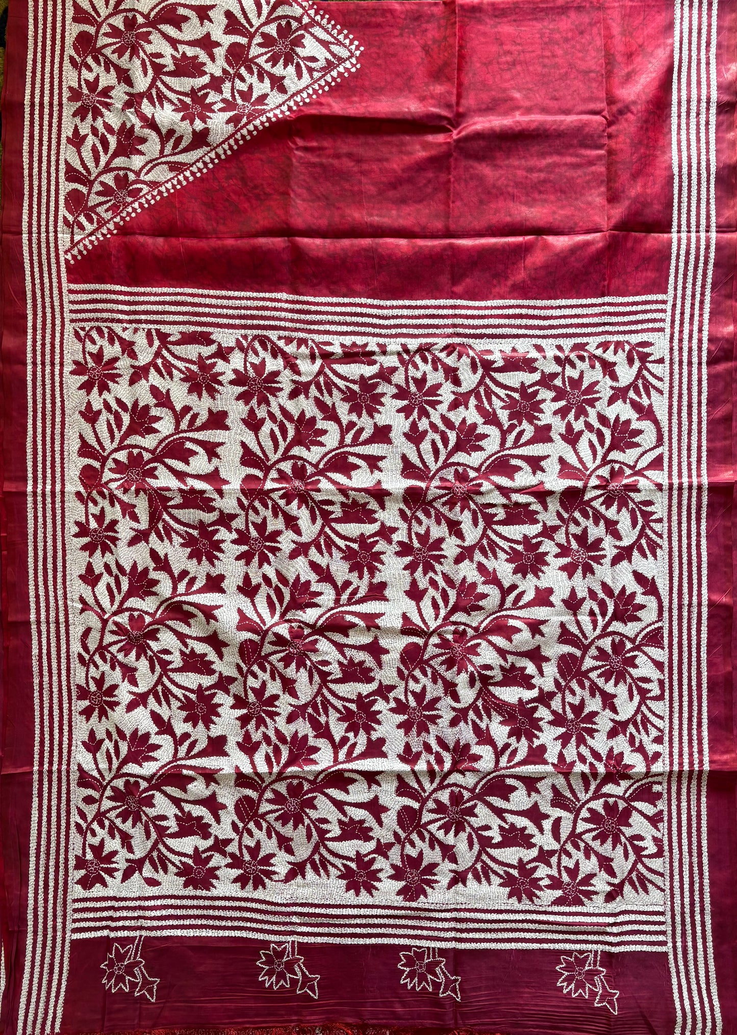 Kantha Stitch Hand Work Art Silk Saree With Blouse