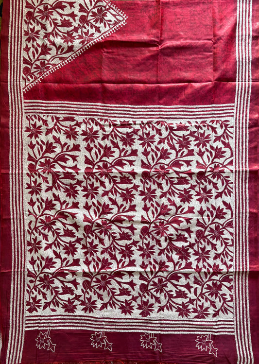 Kantha Stitch Hand Work Art Silk Saree With Blouse
