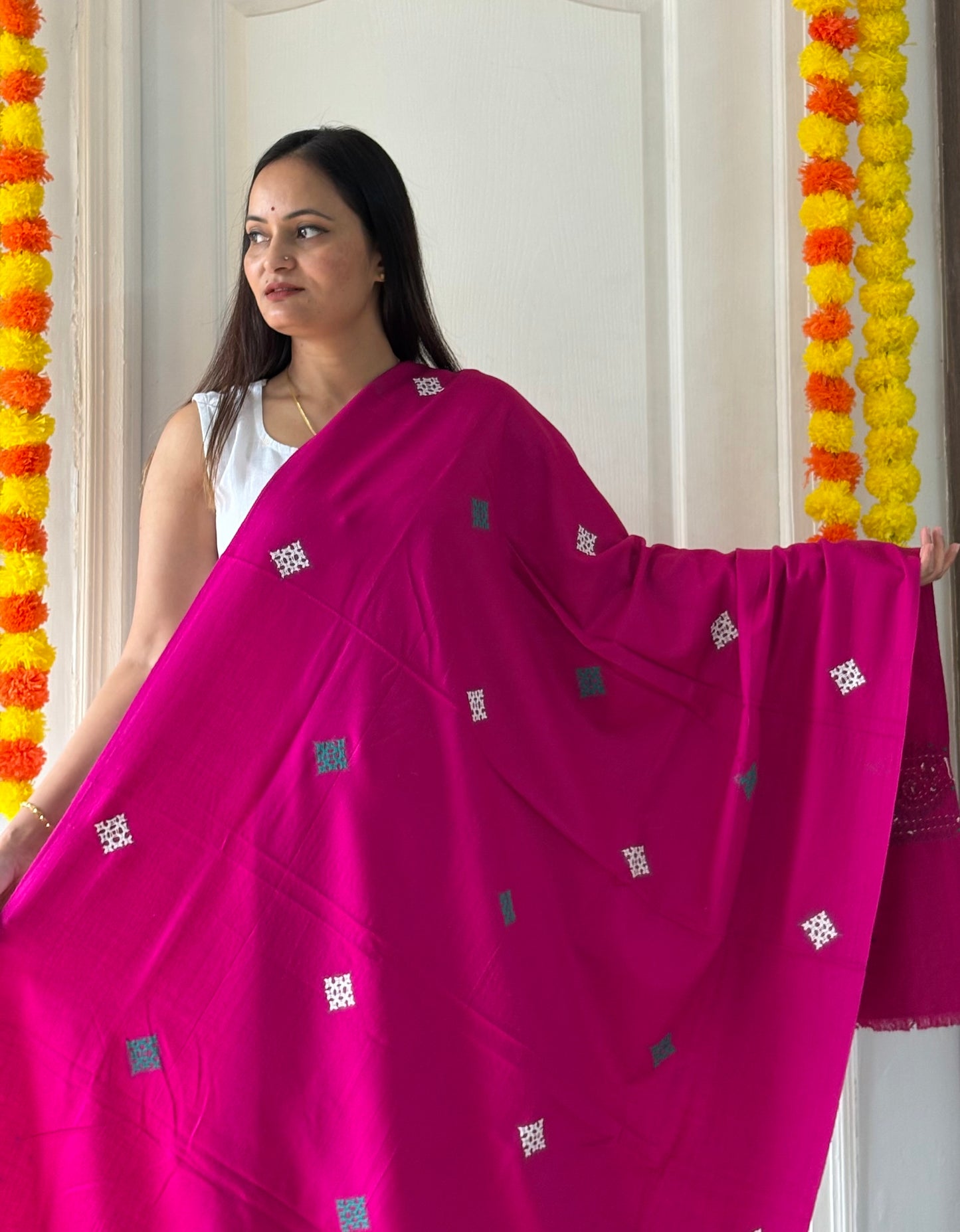 Gujrati Stitch Hand Embroidered Woollen Warm Shawl