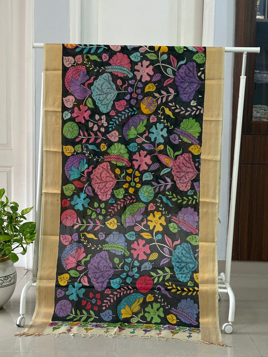 Pen Kalamkari hand painted Banglore Silk Dupatta