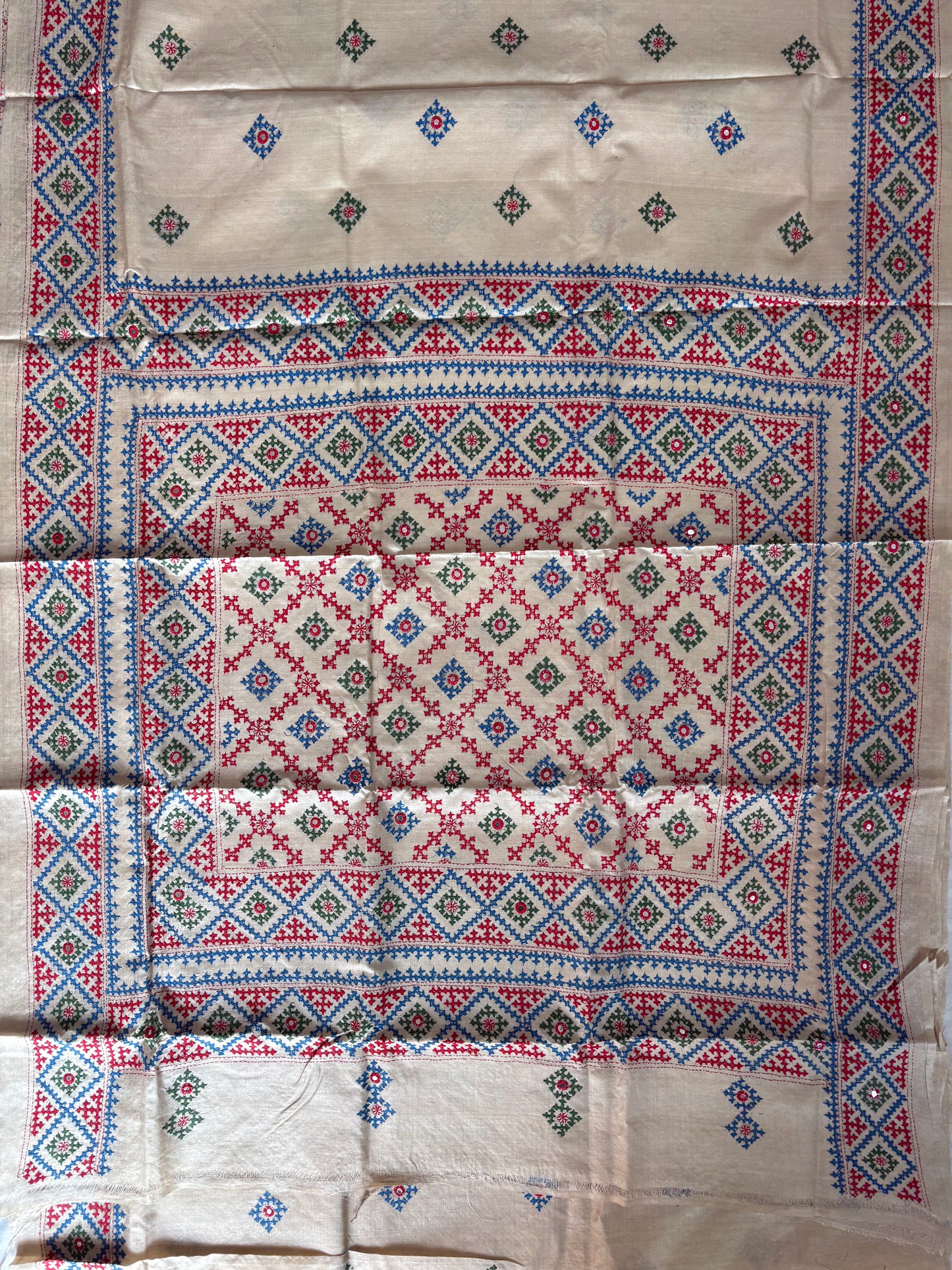 Kutchi Hand Embroidered Saree | Pure Gachi by Gachi Tassar Silk | Silk Marked | Off-White