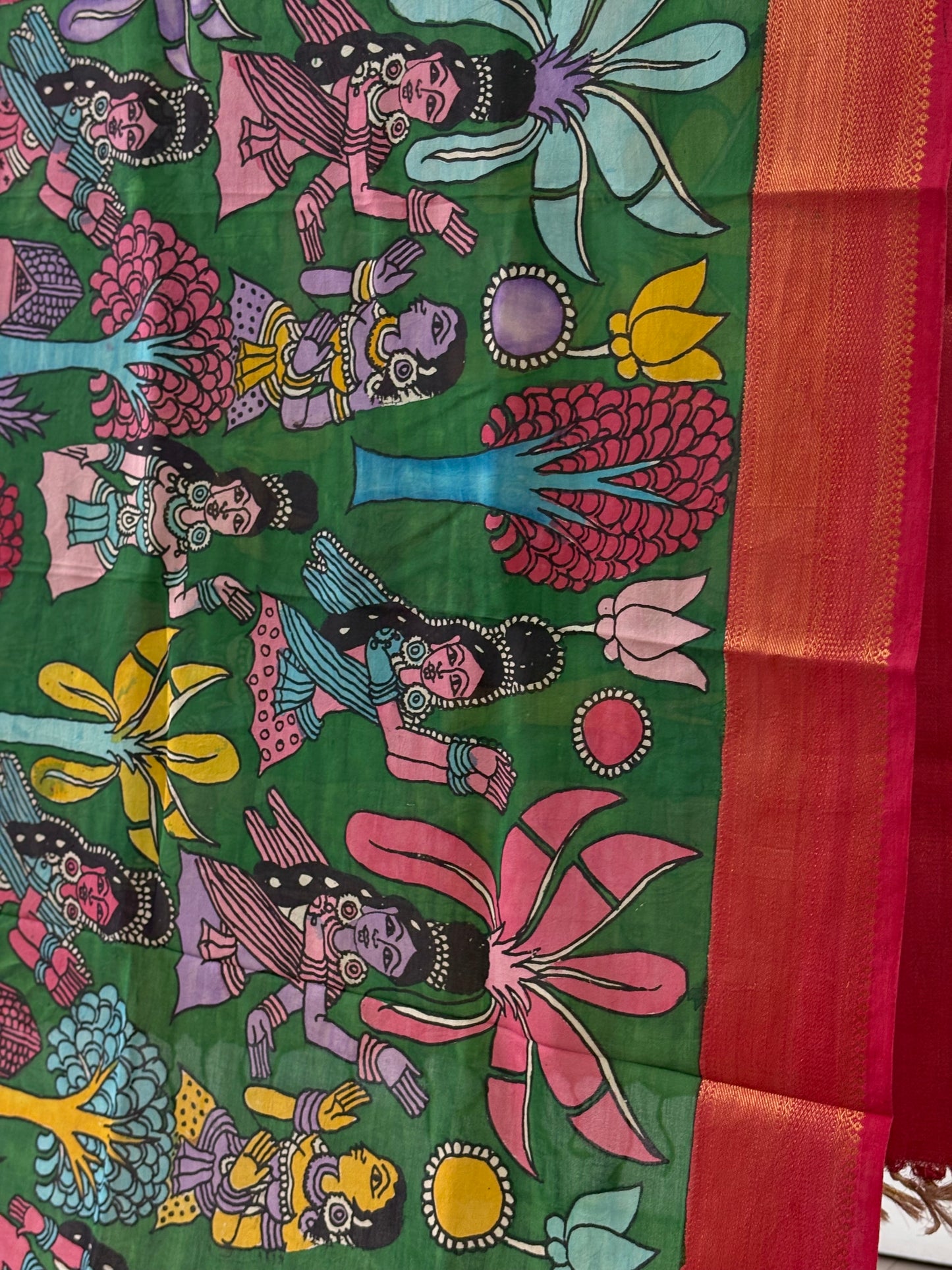 Pen Kalamkari hand painted Banglore Silk Dupatta
