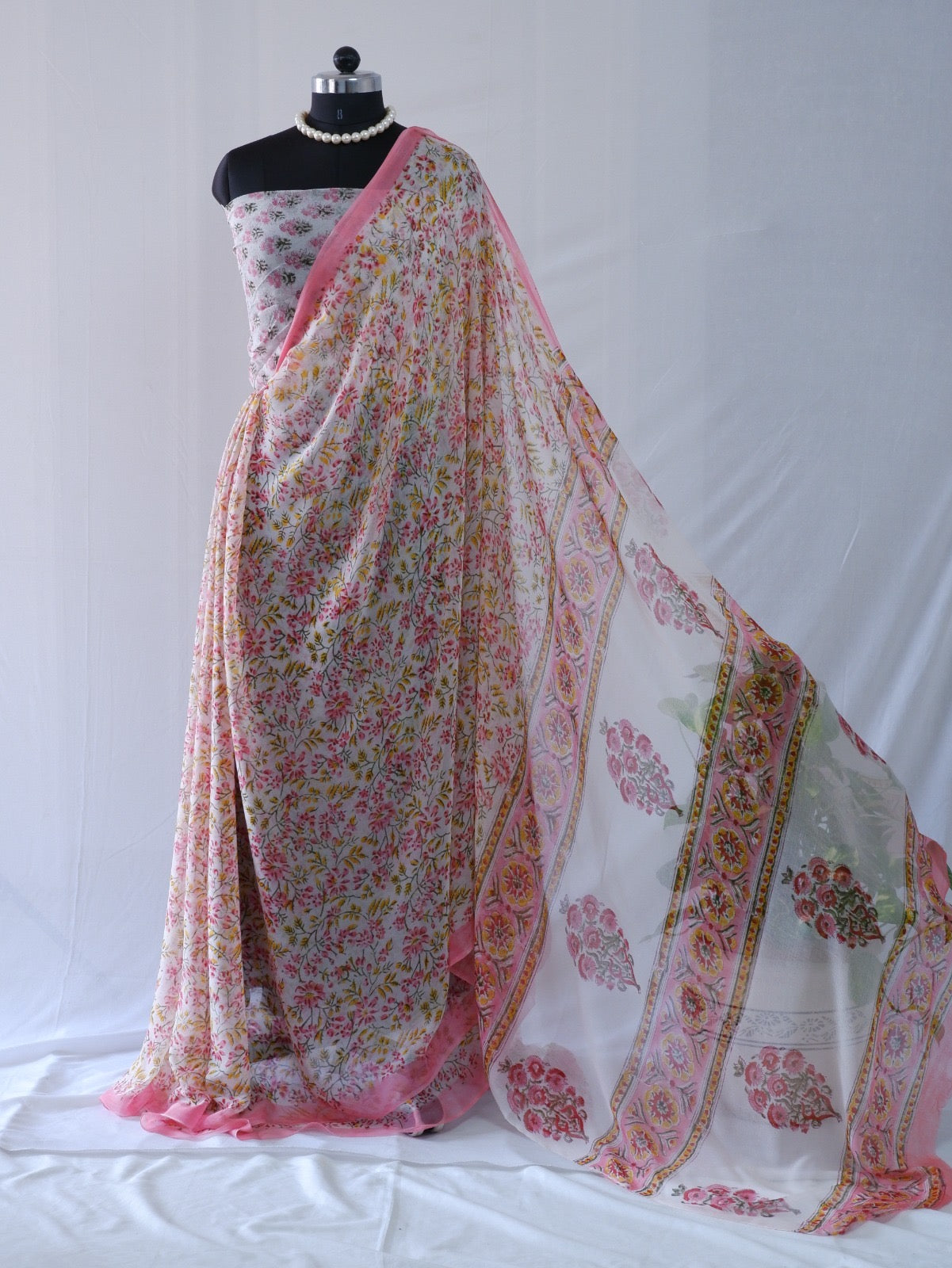 Hand Block Print Saree | Pure Chiffon
