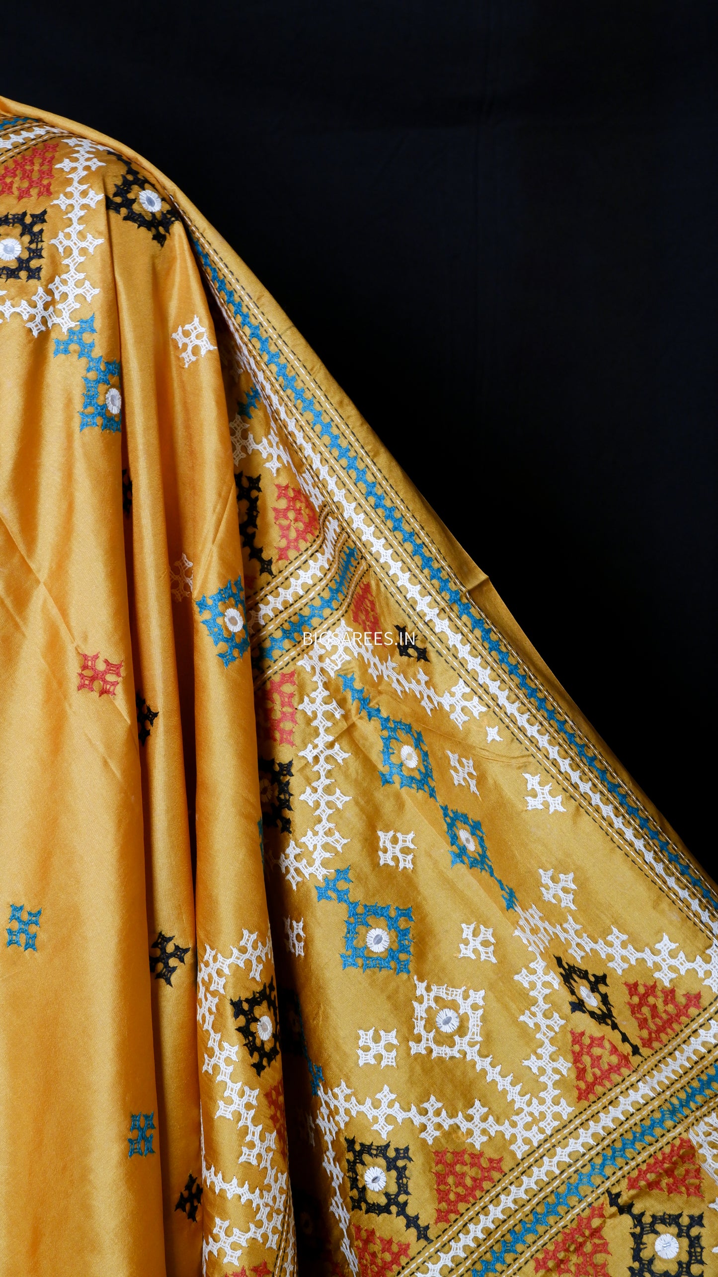 Kutch Hand Embroidered Pure Banglore Silk Saree
