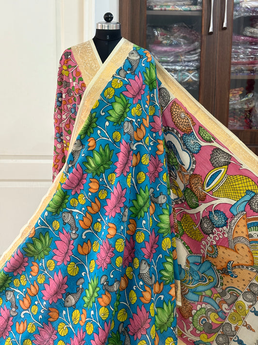 Pen Kalamkari hand painted pure cotton Saree with blouse