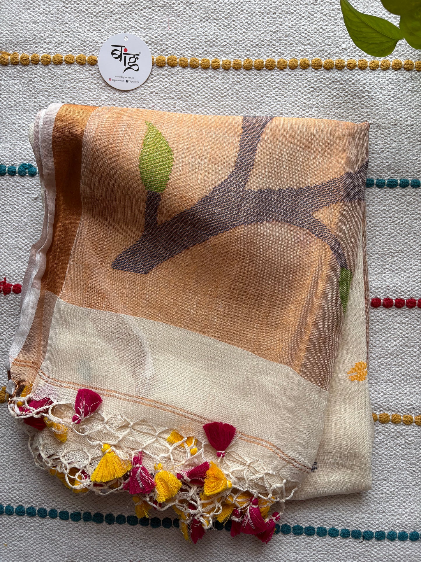 Paithani Style Linen Saree | Jamdani | White