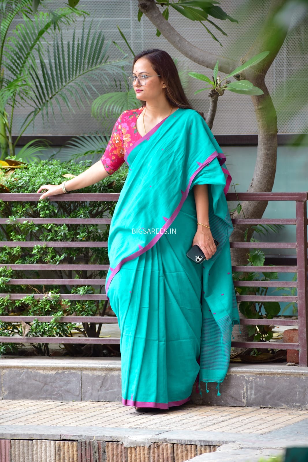 Hand woven Pure Cotton Saree (Handloom Marked) - Sea Green