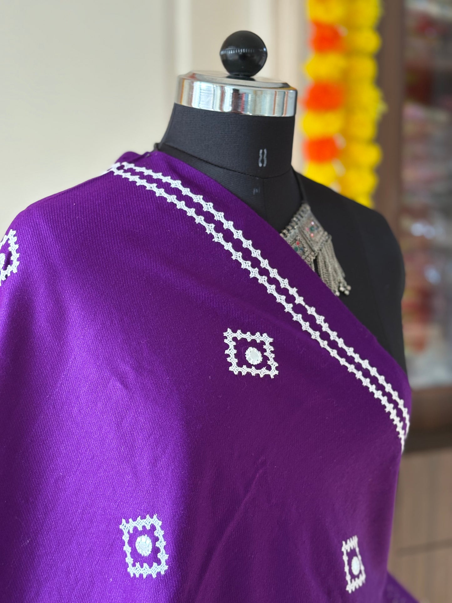 Gujrati Stitch Hand Embroidered Woollen Warm Shawl