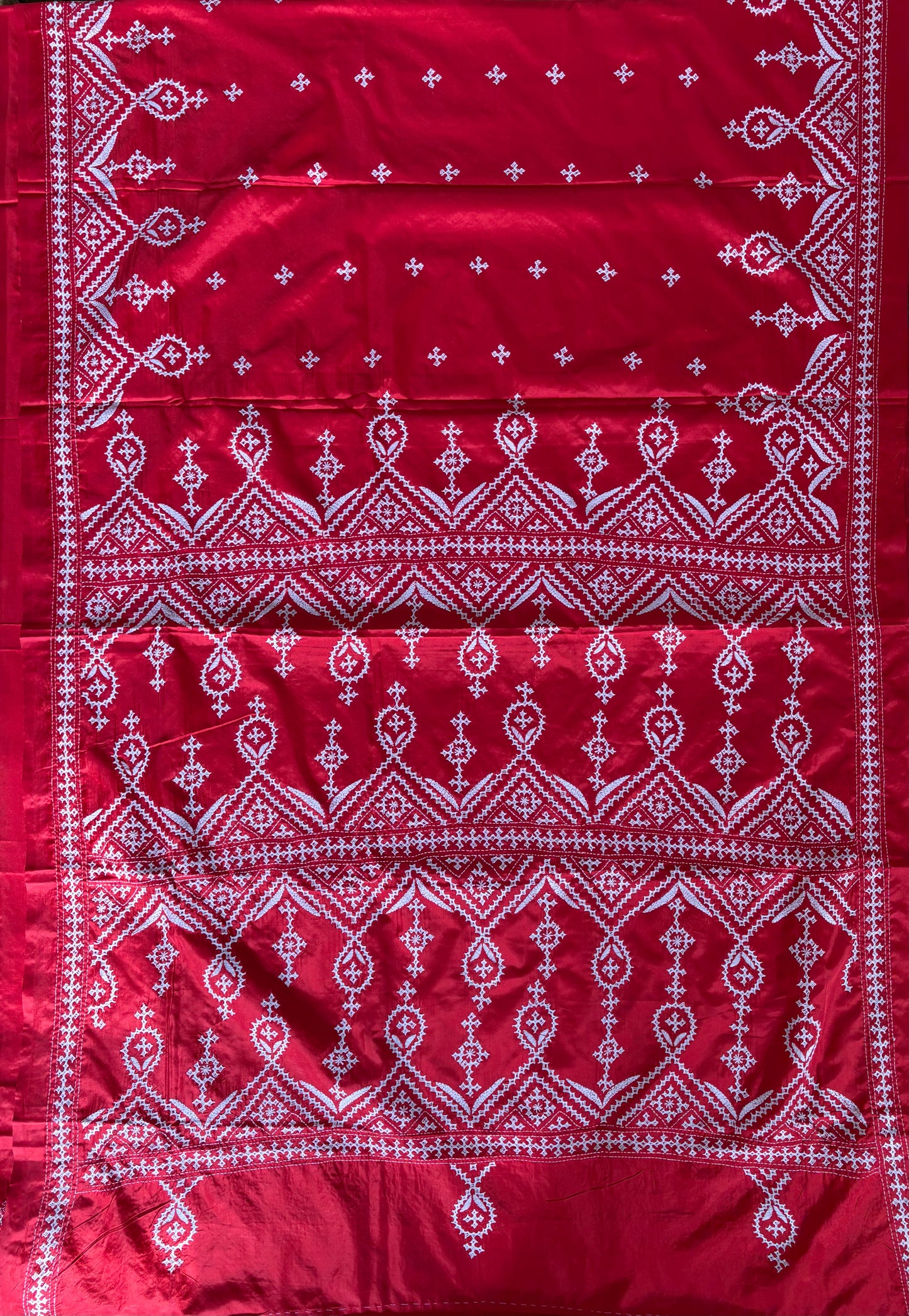 Gujrati Stitch/Kutch Hand Embroidered Art Silk Saree