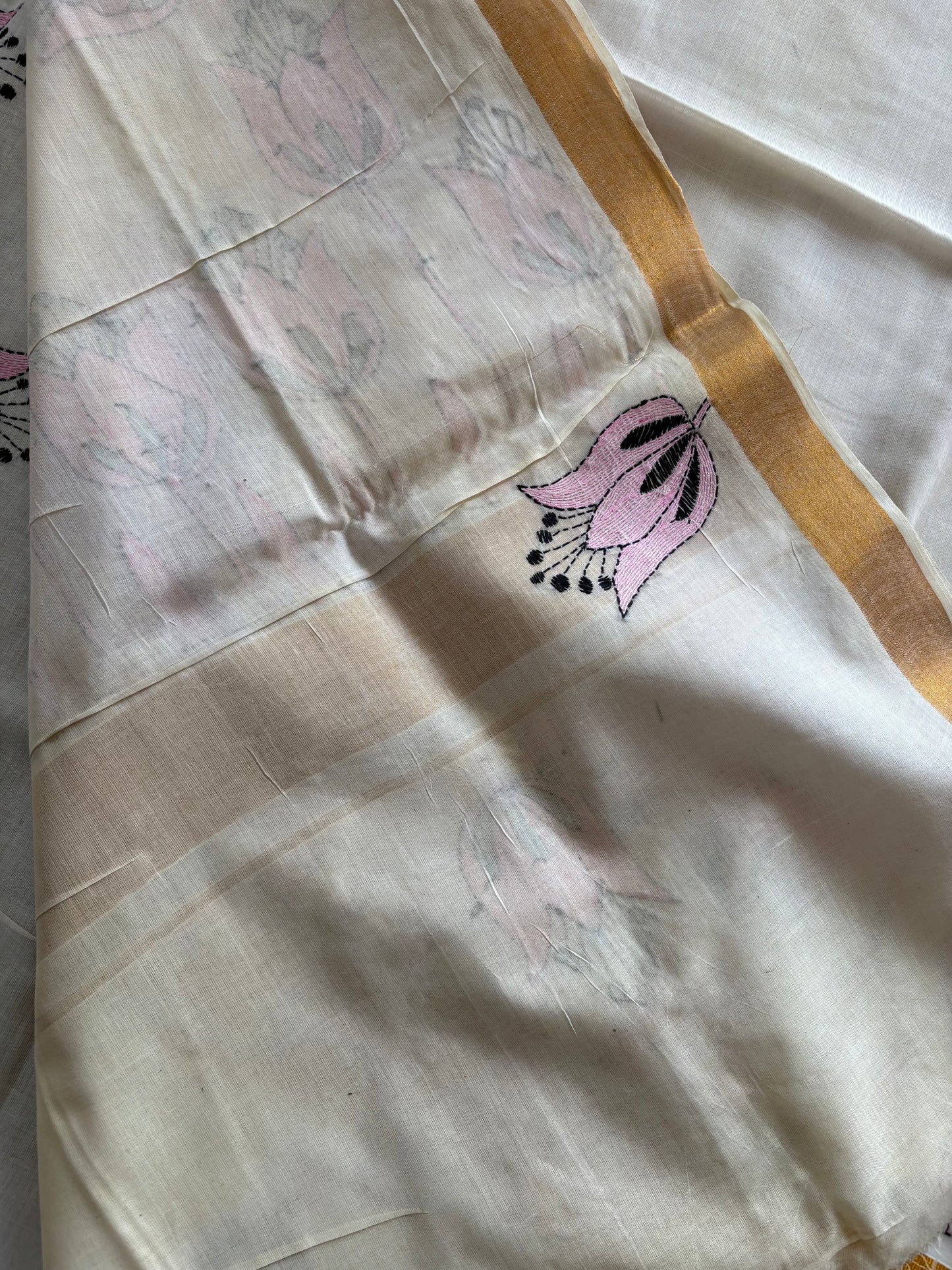 Kantha Stitch Hand Embroidered South Cotton Saree