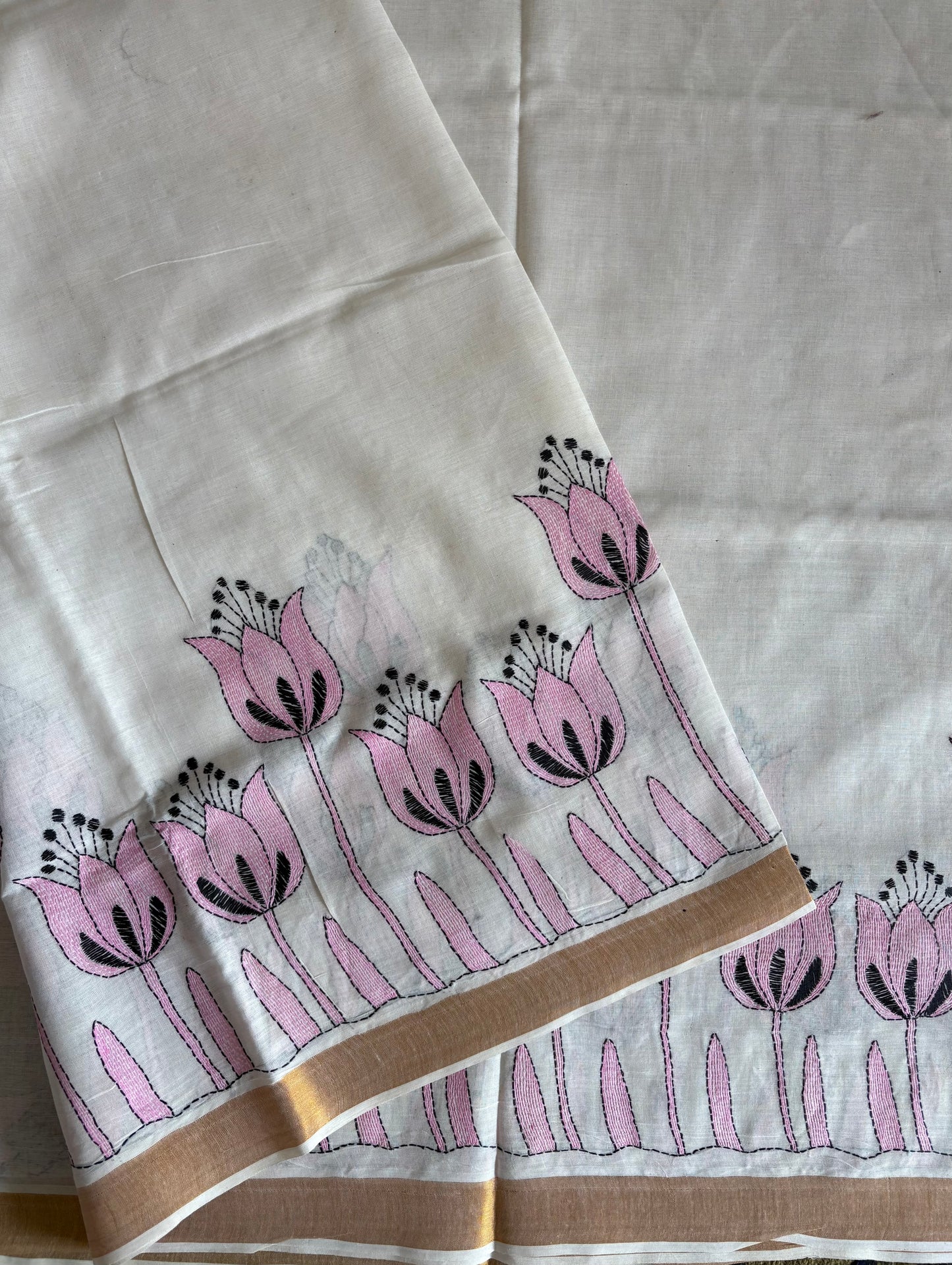 Kantha Stitch Hand Embroidered South Cotton Saree