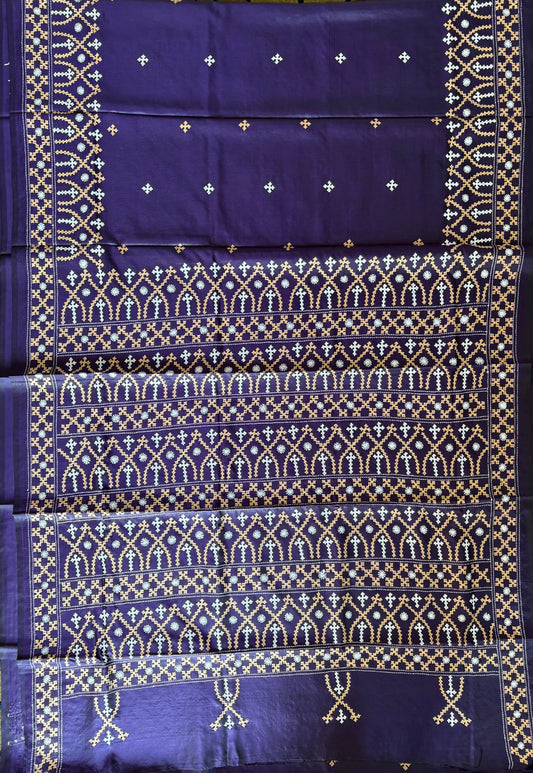 Gujrati Stitch/Kutch Hand Embroidered Art Silk Saree